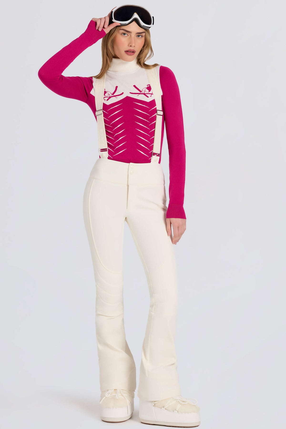 ⁣⁢Wasserdichte High-Waist-Skilatzhose mit Hosenträgern in Eisblau⁤⁣