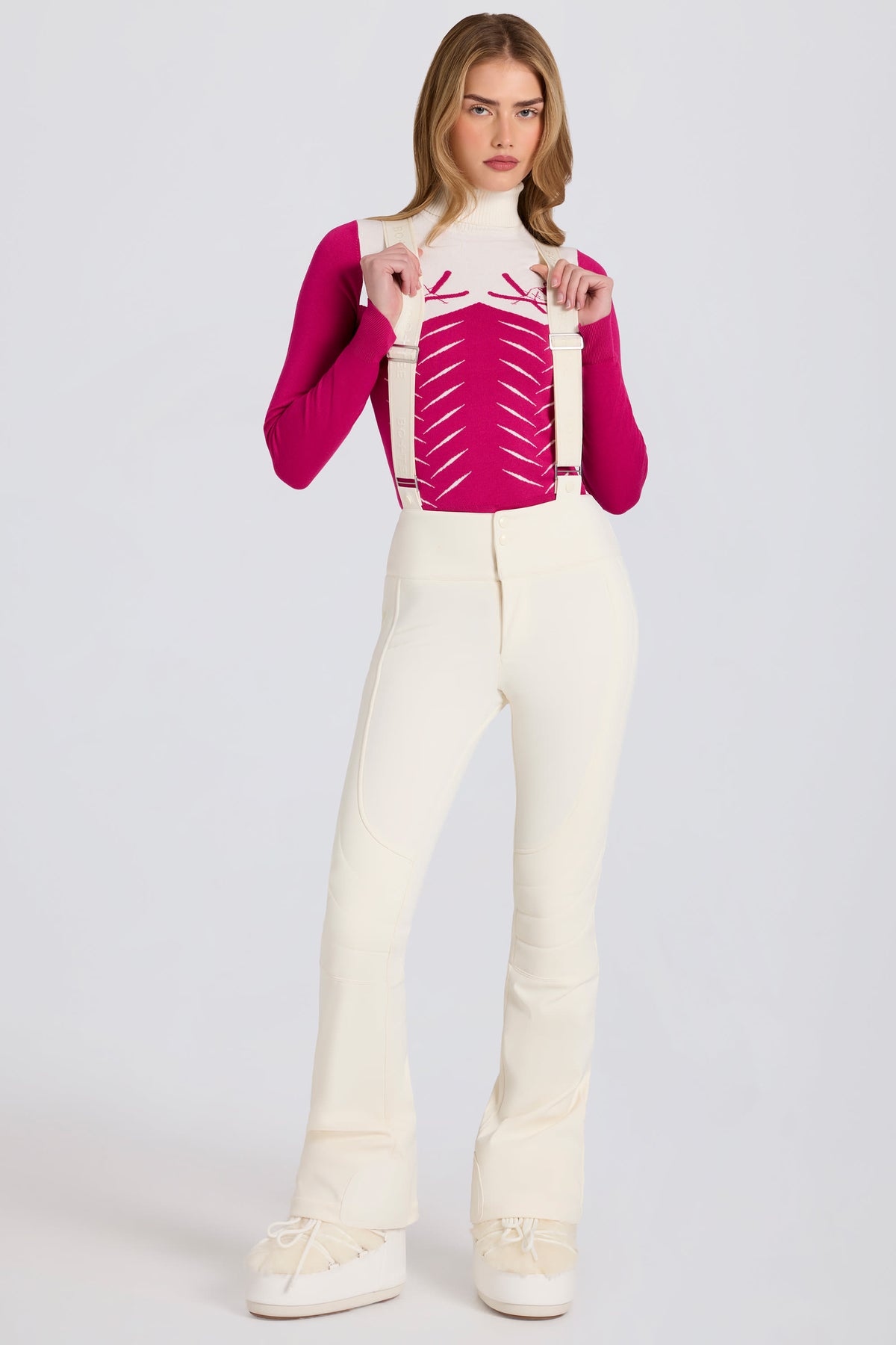 ⁣⁢Wasserdichte High-Waist-Skilatzhose mit Hosenträgern in Eisblau⁤⁣