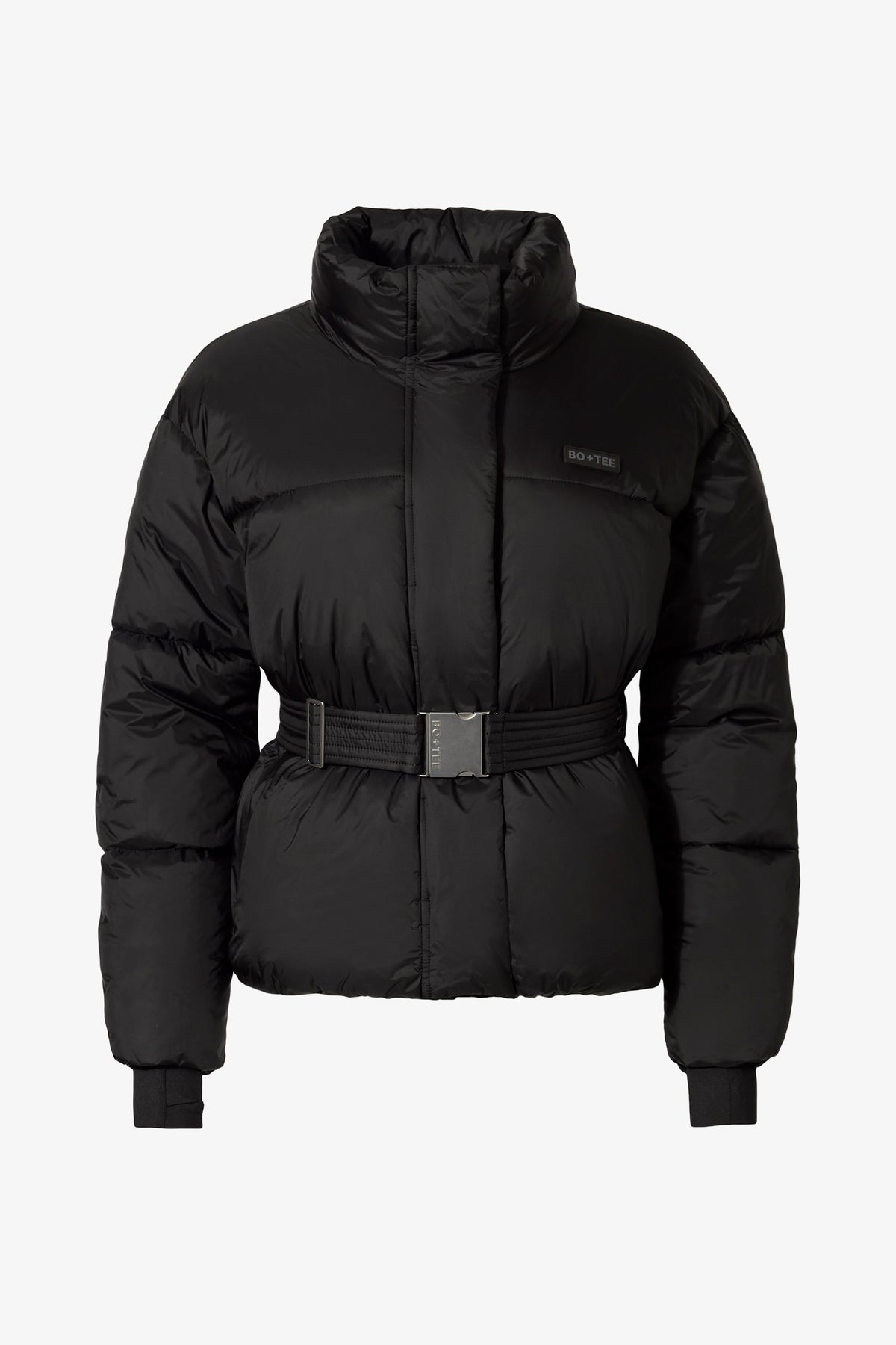 ⁣⁢Wasserdichte Oversized-Skijacke mit Gürtel in Schwarz⁤⁣