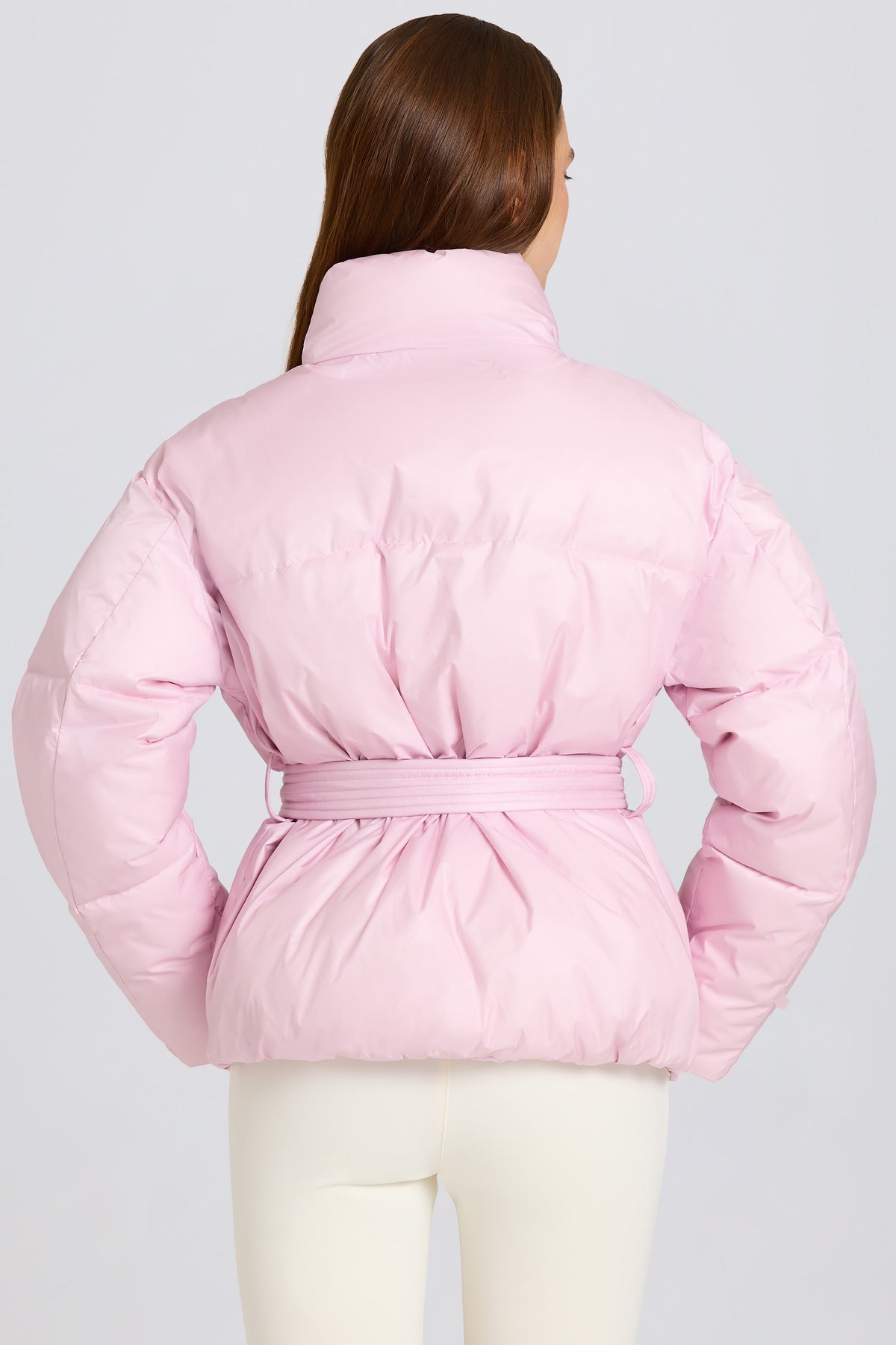 ⁣⁢Wasserdichte, Gürtel-Oversized-Skijacke in Powder Pink⁤⁣ - 2