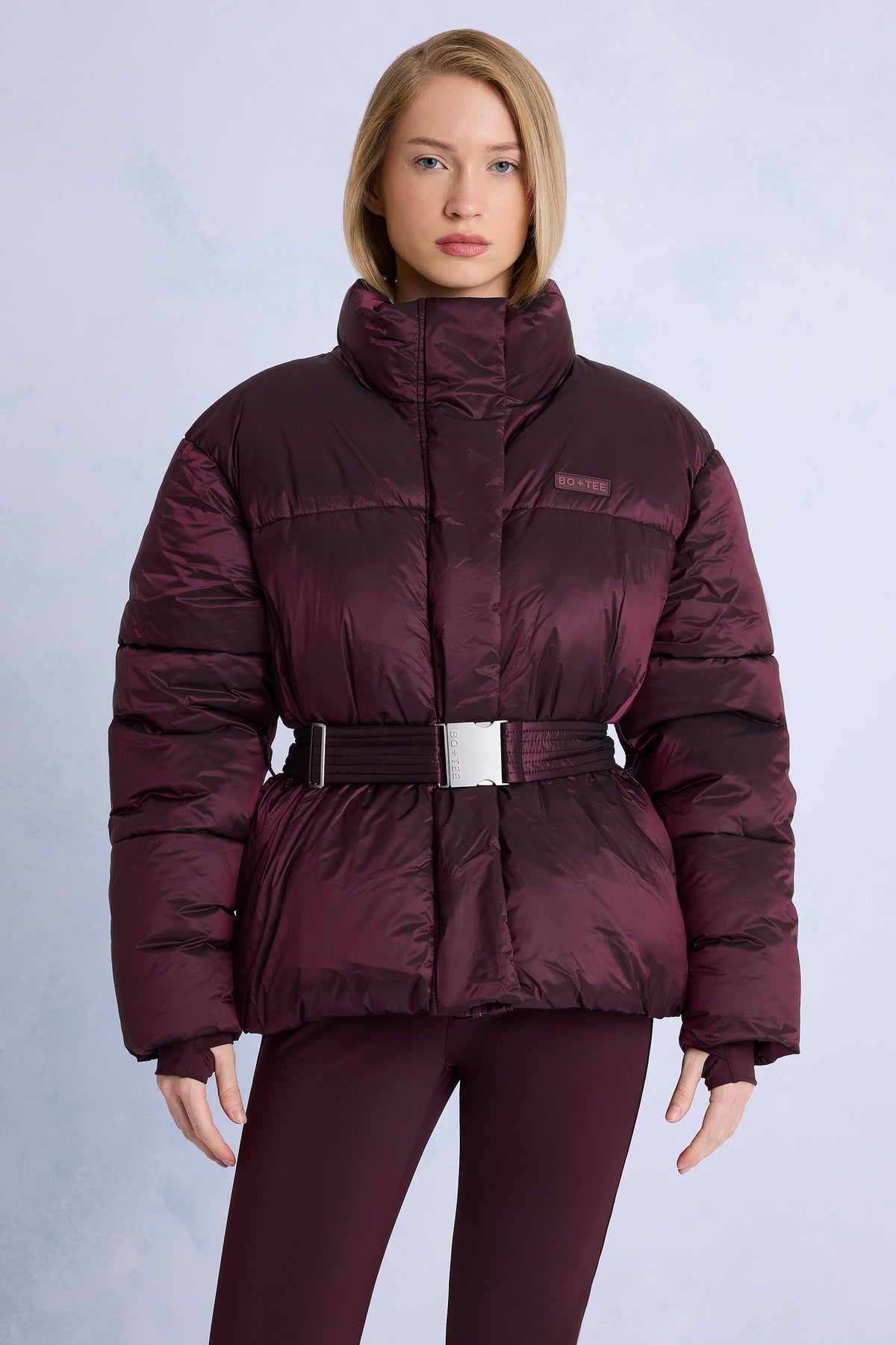 ⁣⁢Wasserabweisende Gürtel-Oversized-Skijacke in Burgundy⁤⁣ - 1