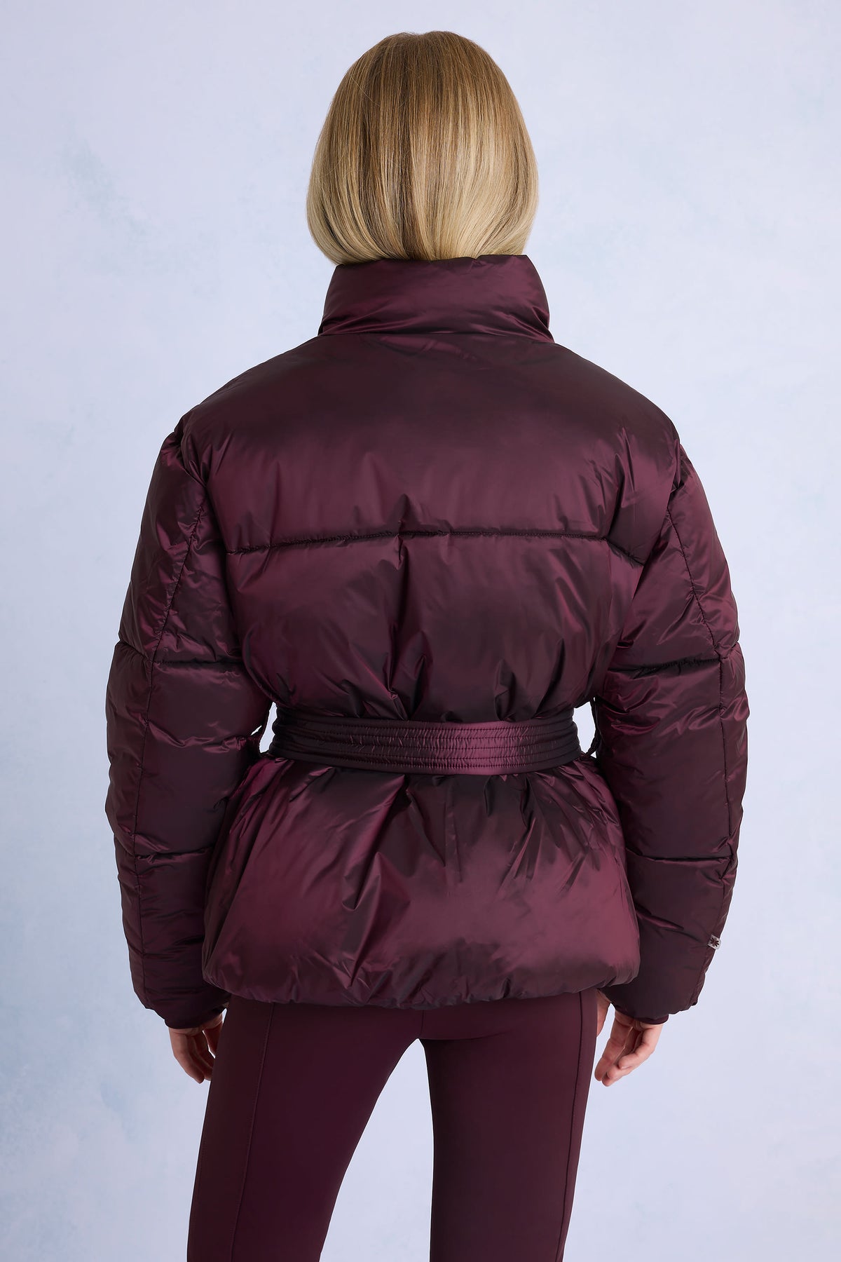 ⁣⁢Wasserabweisende Gürtel-Oversized-Skijacke in Burgundy⁤⁣ - 2