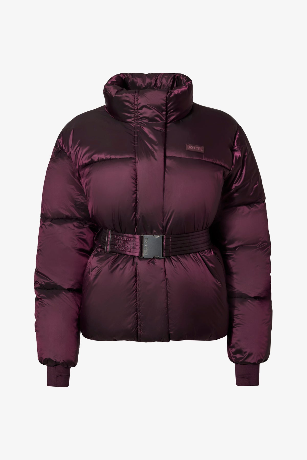 ⁣⁢Wasserdichte Oversized-Skijacke mit Gürtel in Bordeaux⁤⁣
