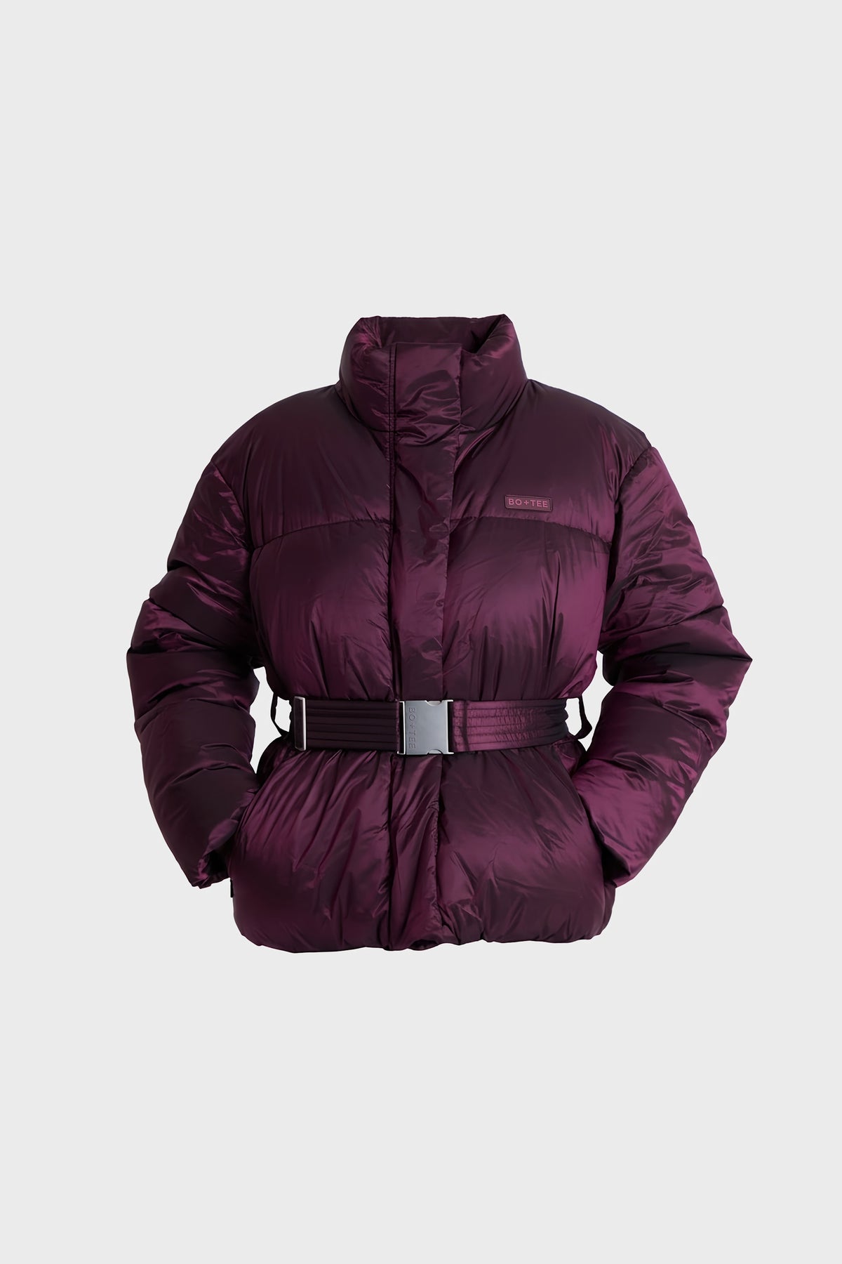 ⁣⁢Wasserdichte Oversized-Skijacke mit Gürtel in Bordeaux⁤⁣
