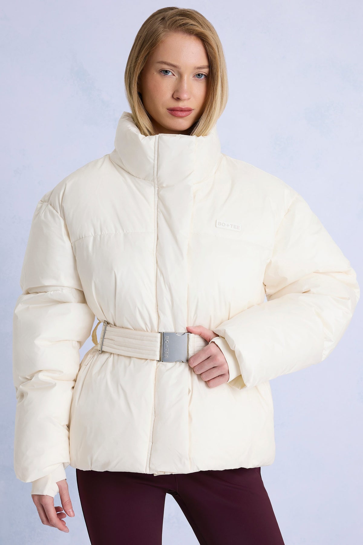 ⁣⁢Wasserdichte Skijacke mit Gürtel in Oversized-Passform in Ice⁤⁣ - 1