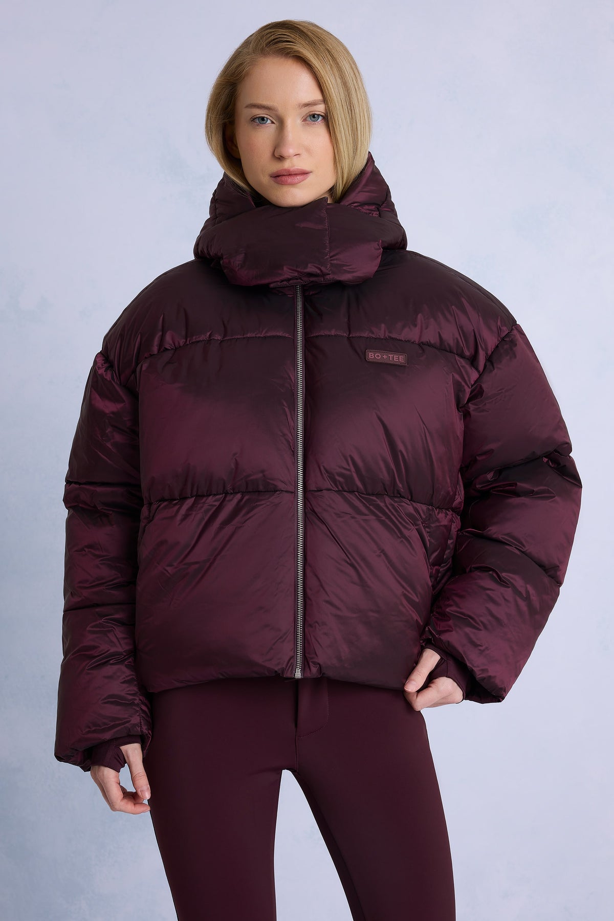 ⁣⁢Wasserabweisende Cropped Oversized Skijacke in Burgundy⁤⁣ - 2