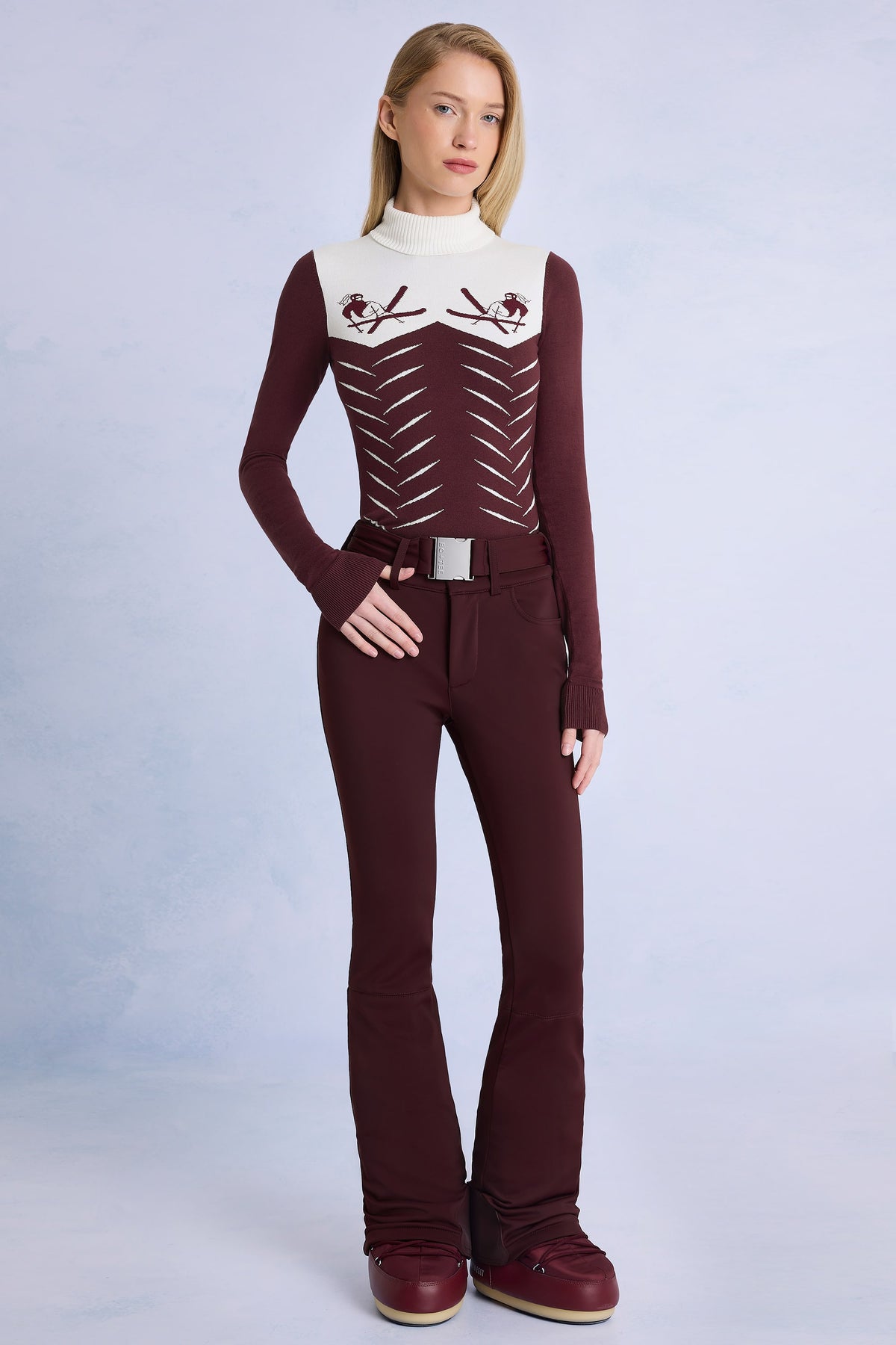 ⁣⁢Wasserdichte Skioveralls mit Gürtel in Burgundy⁤⁣ - 1