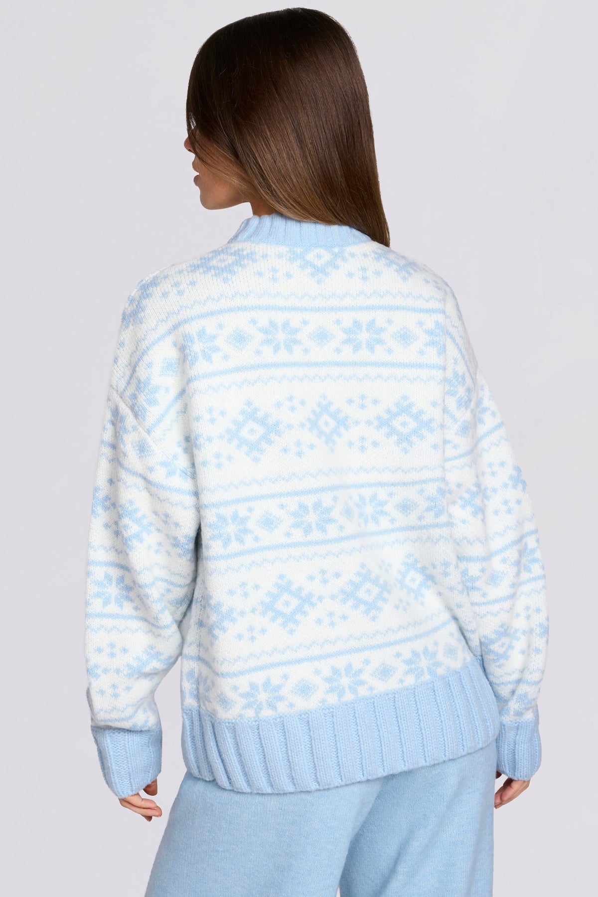 ⁣⁢Oversized-Pullover aus Jacquard-Strick in Puderblau⁤⁣