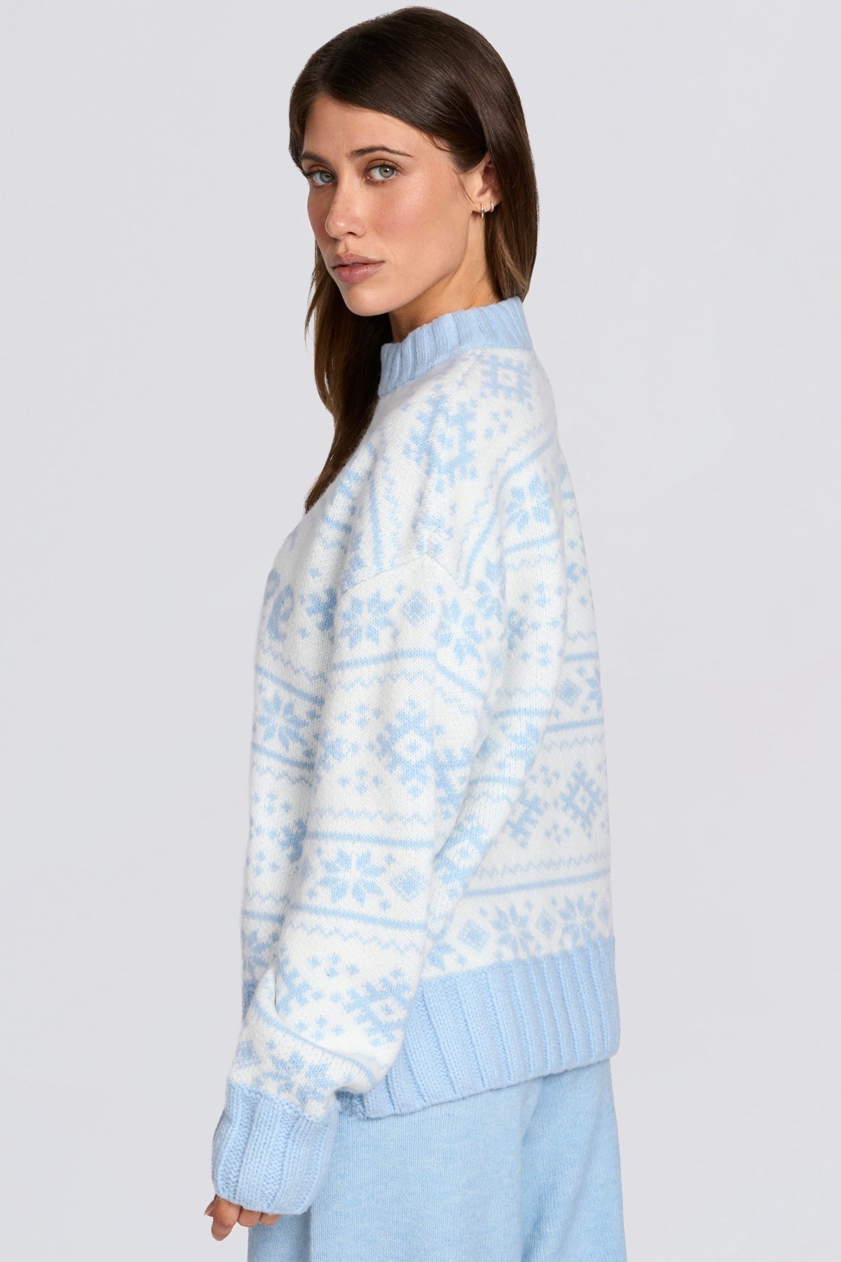 ⁣⁢Oversized-Pullover aus Jacquard-Strick in Puderblau⁤⁣