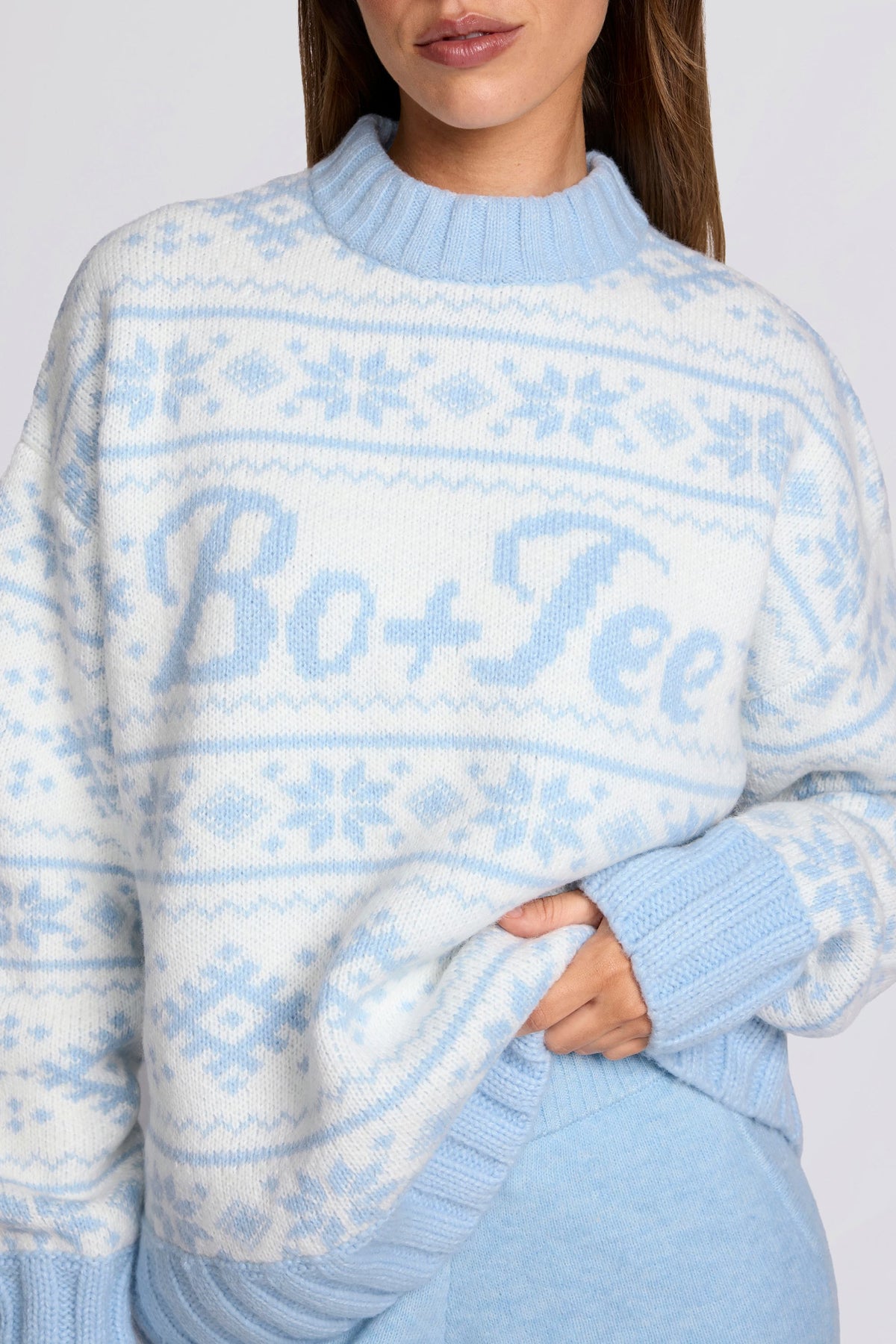 ⁣⁢Oversized-Pullover aus Jacquard-Strick in Puderblau⁤⁣