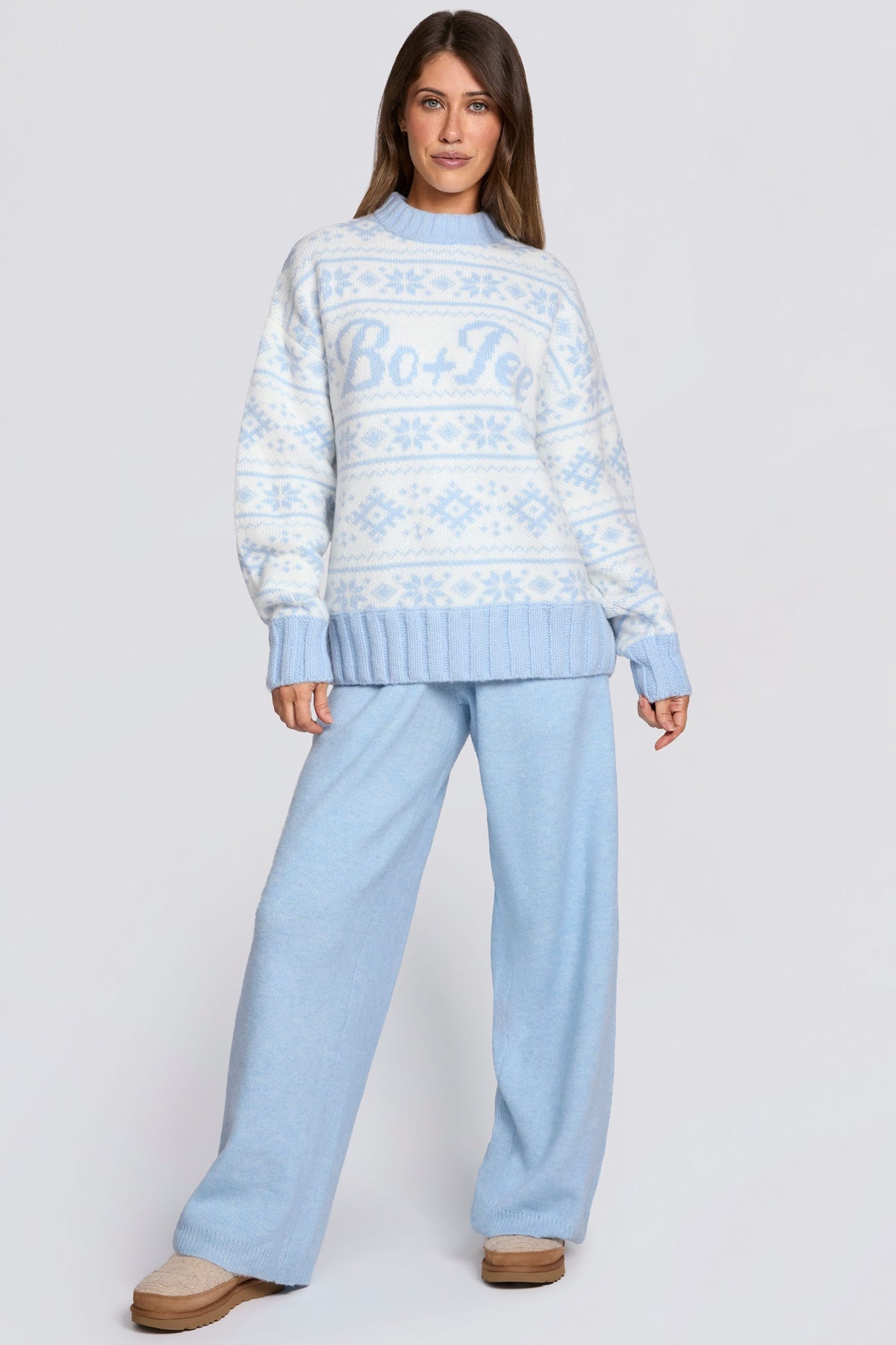 ⁣⁢Oversized-Pullover aus Jacquard-Strick in Puderblau⁤⁣