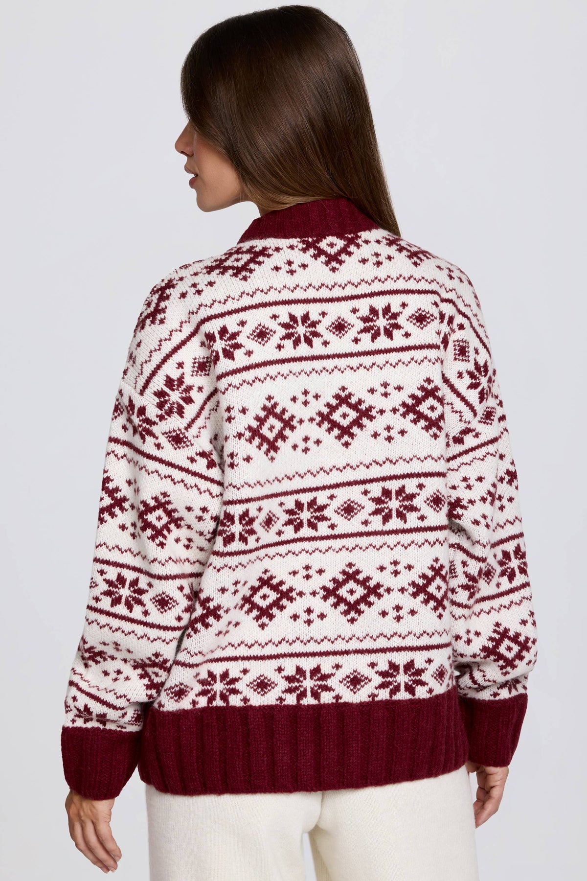 ⁣⁢Oversized-Pullover aus Jacquard-Strick in Karminrot⁤⁣ - 2