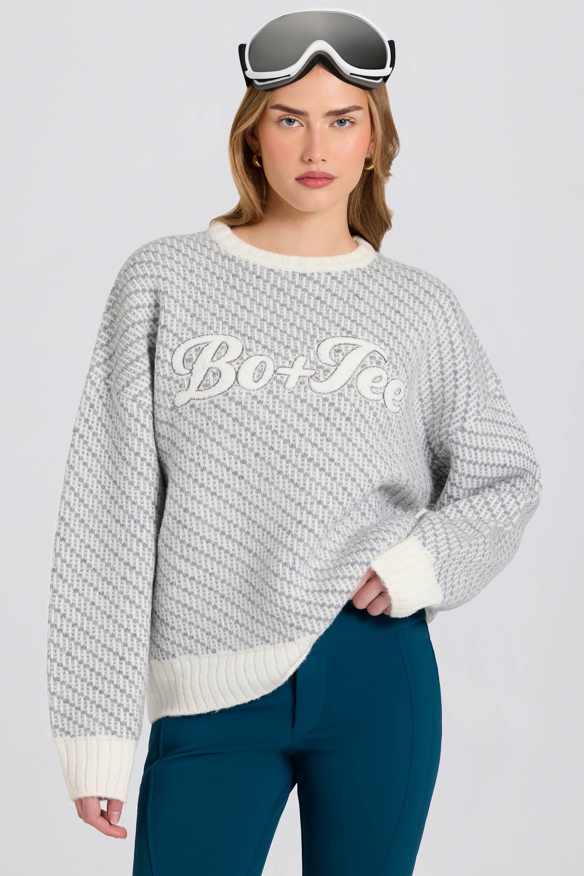 ⁣⁢Oversized-Strickpullover mit Logo in Eisblau⁤⁣ - 1
