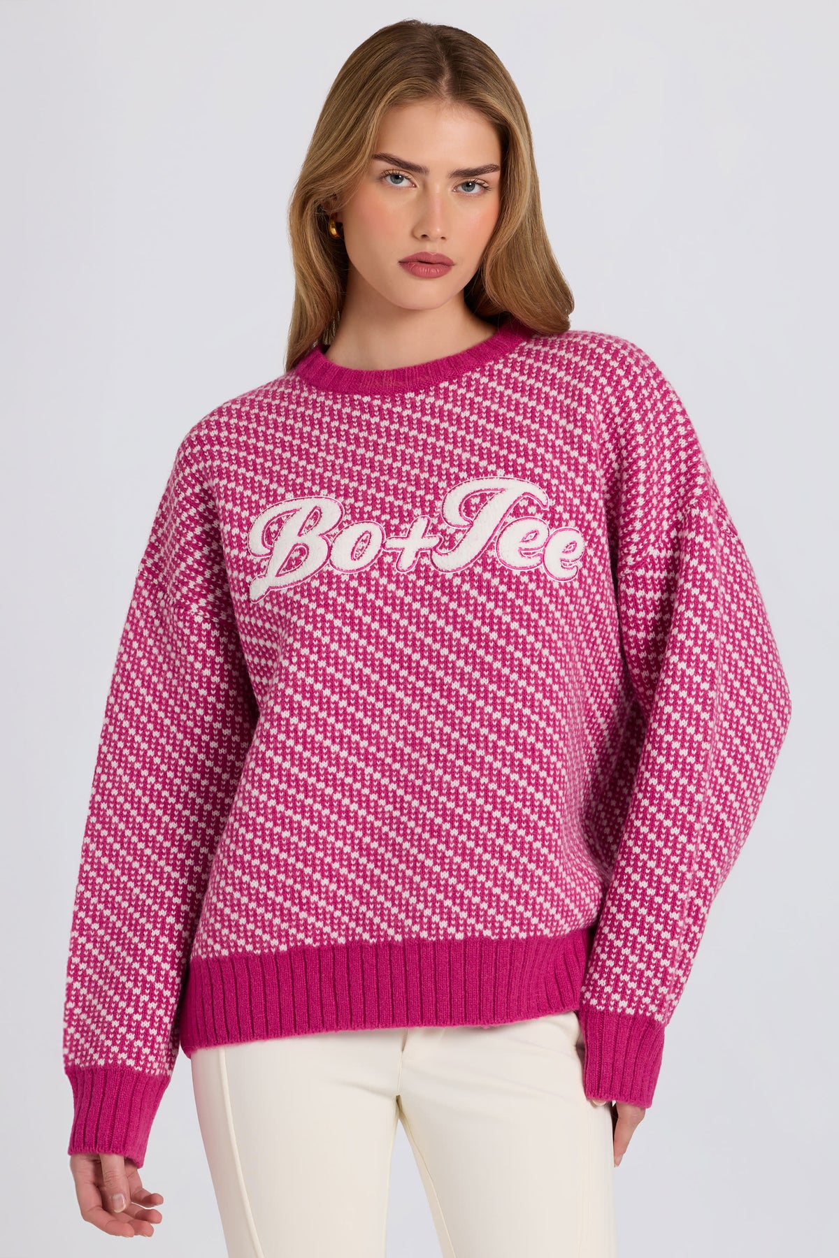 ⁣⁢Oversized-Strickpullover mit Logo in Magenta⁤⁣ - 1