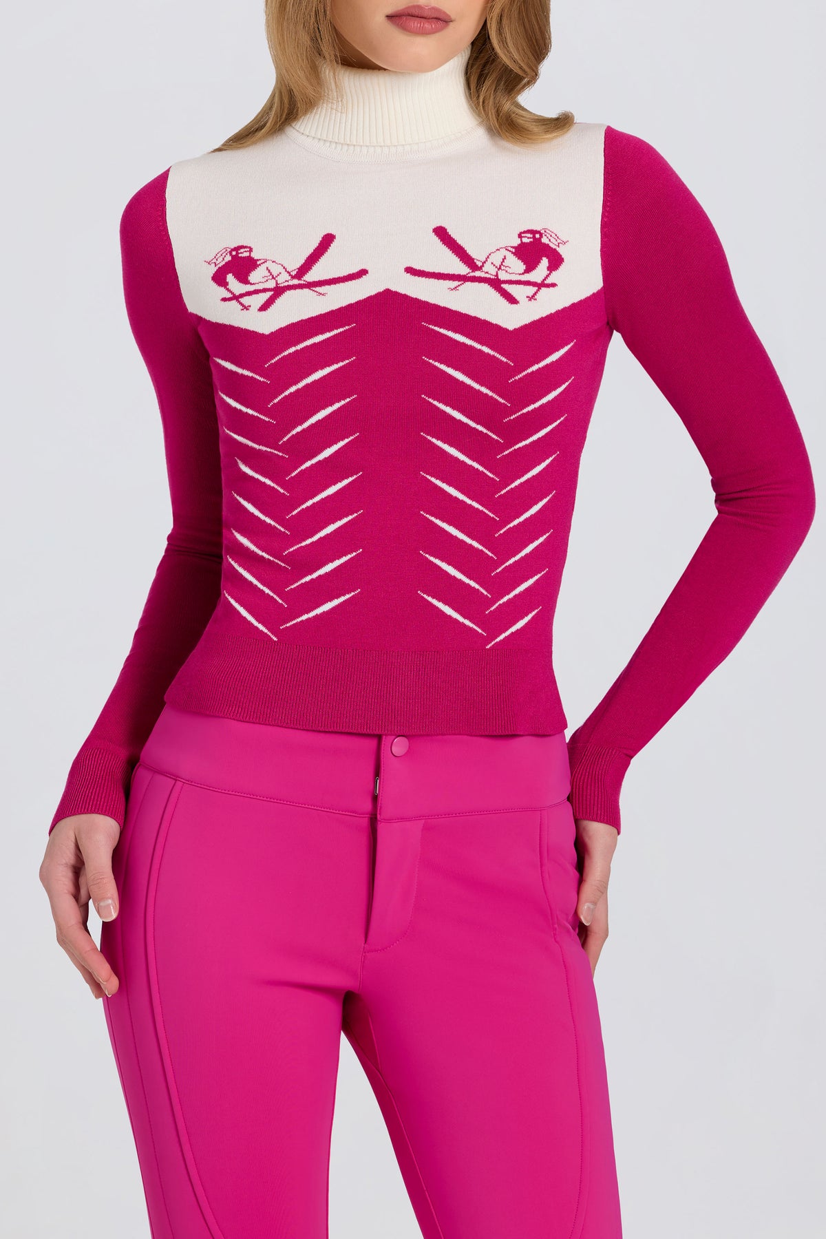 ⁣⁢Figurbetontes Strick-Langarmshirt in Magenta⁤⁣ - 2
