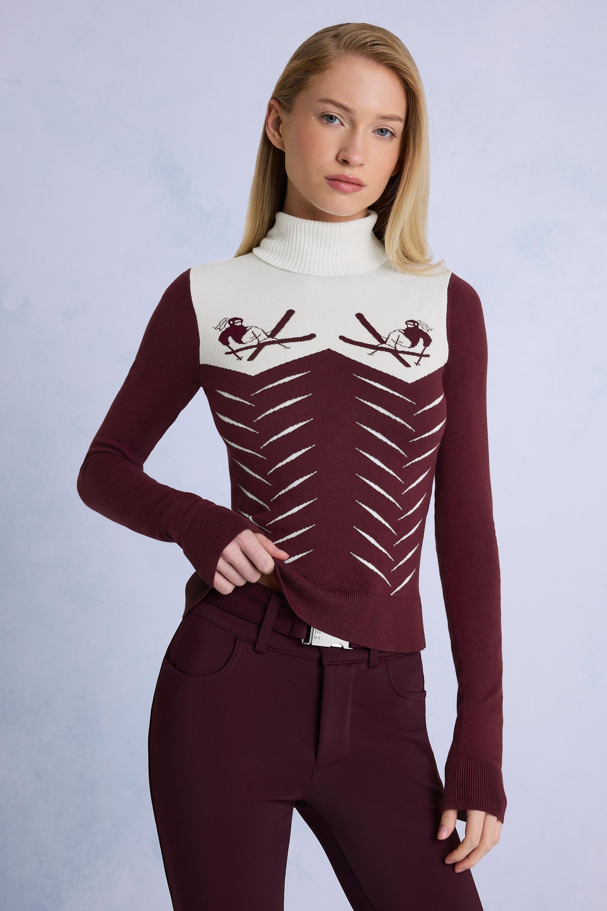 ⁣⁢Figurbetontes Strick-Langarmshirt in Bordeaux⁤⁣ - 1