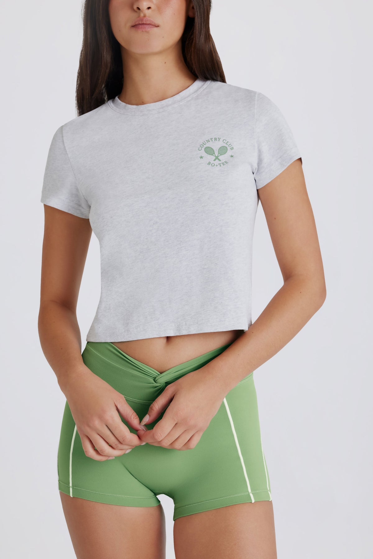 ⁣⁢Cropped-T-Shirt mit Print in Grau meliert⁤⁣