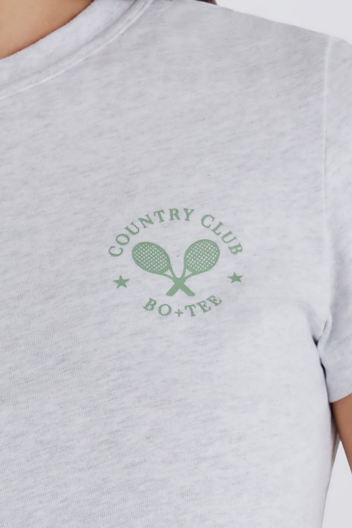 ⁣⁢Cropped-T-Shirt mit Print in Grau meliert⁤⁣