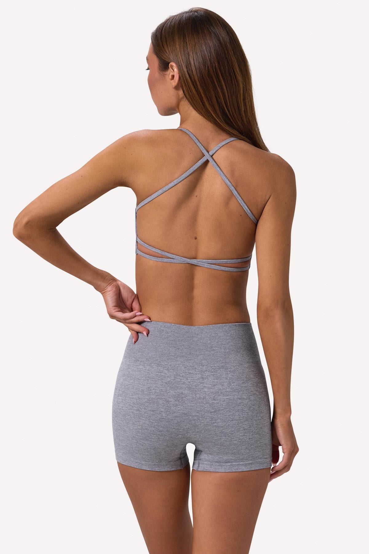 ⁣⁢Super Sculpt rückenfreier Seamless-Sport-BH in Grau meliert⁤⁣