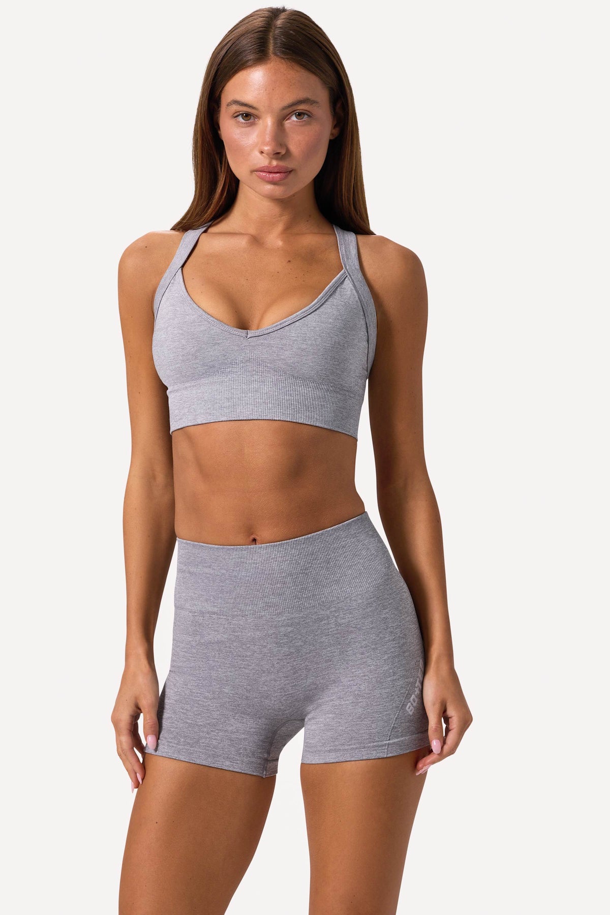 ⁣⁢Super Sculpt Seamless-Sport-BH mit überkreuzten Trägern in Grau meliert⁤⁣