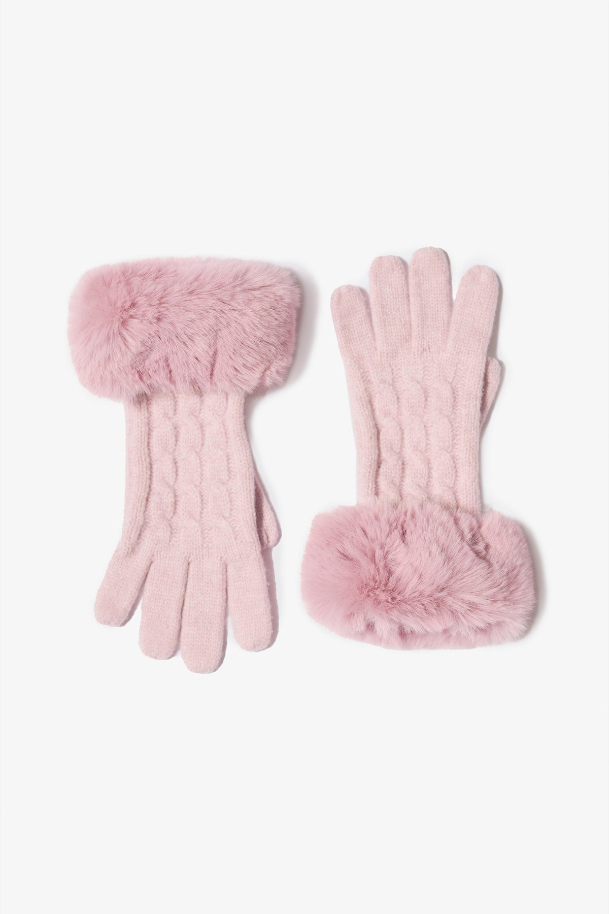 ⁣⁢Strickhandschuhe mit Kunstfell-Bündchen in Puderrosa⁤⁣ - 1