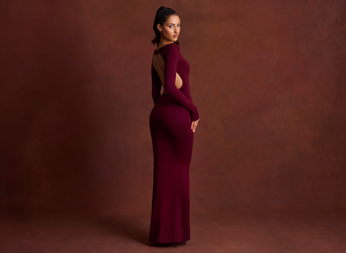 ⁣⁢Modal-Maxikleid mit Raffung und Rückenausschnitt in Wine⁤⁣ - 1