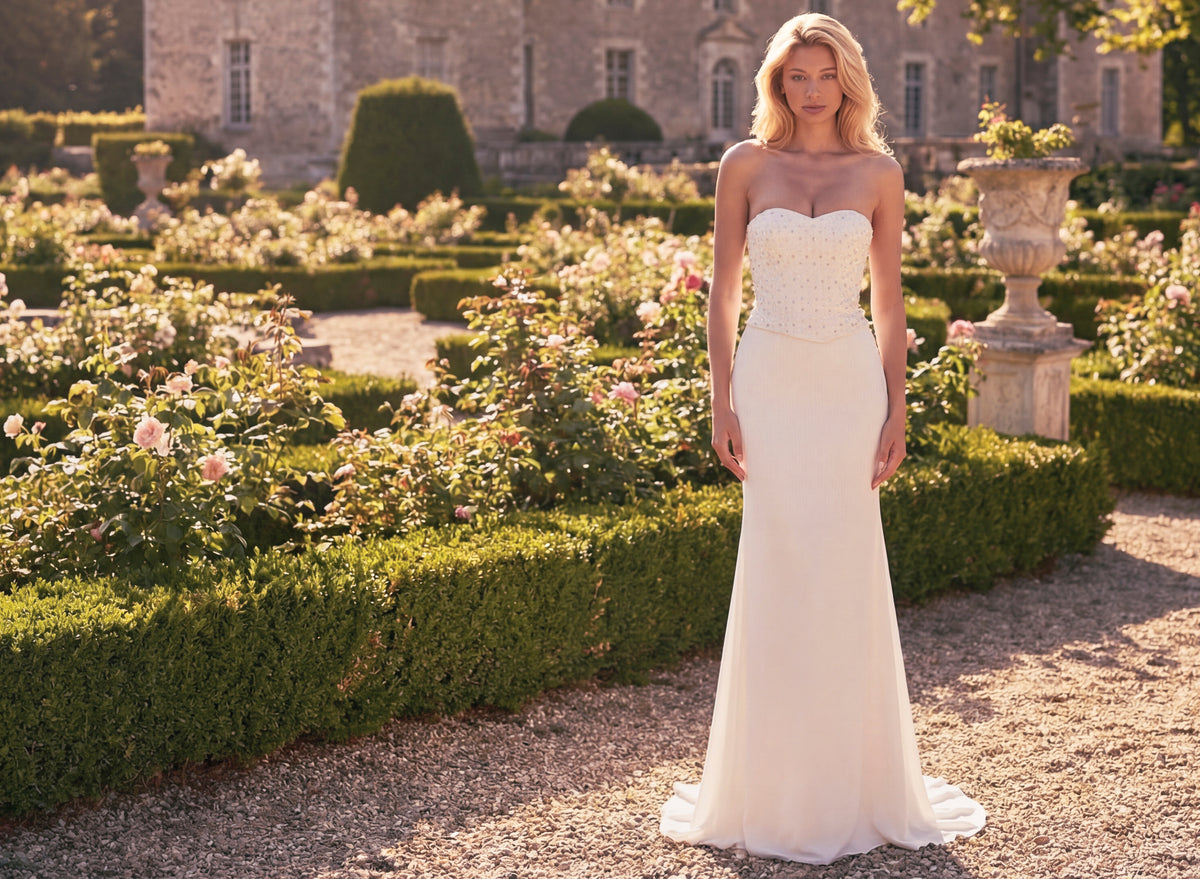 ⁣⁢Verziertes Korsett-Trägerloses Abendkleid in Pearl⁤⁣ - 1