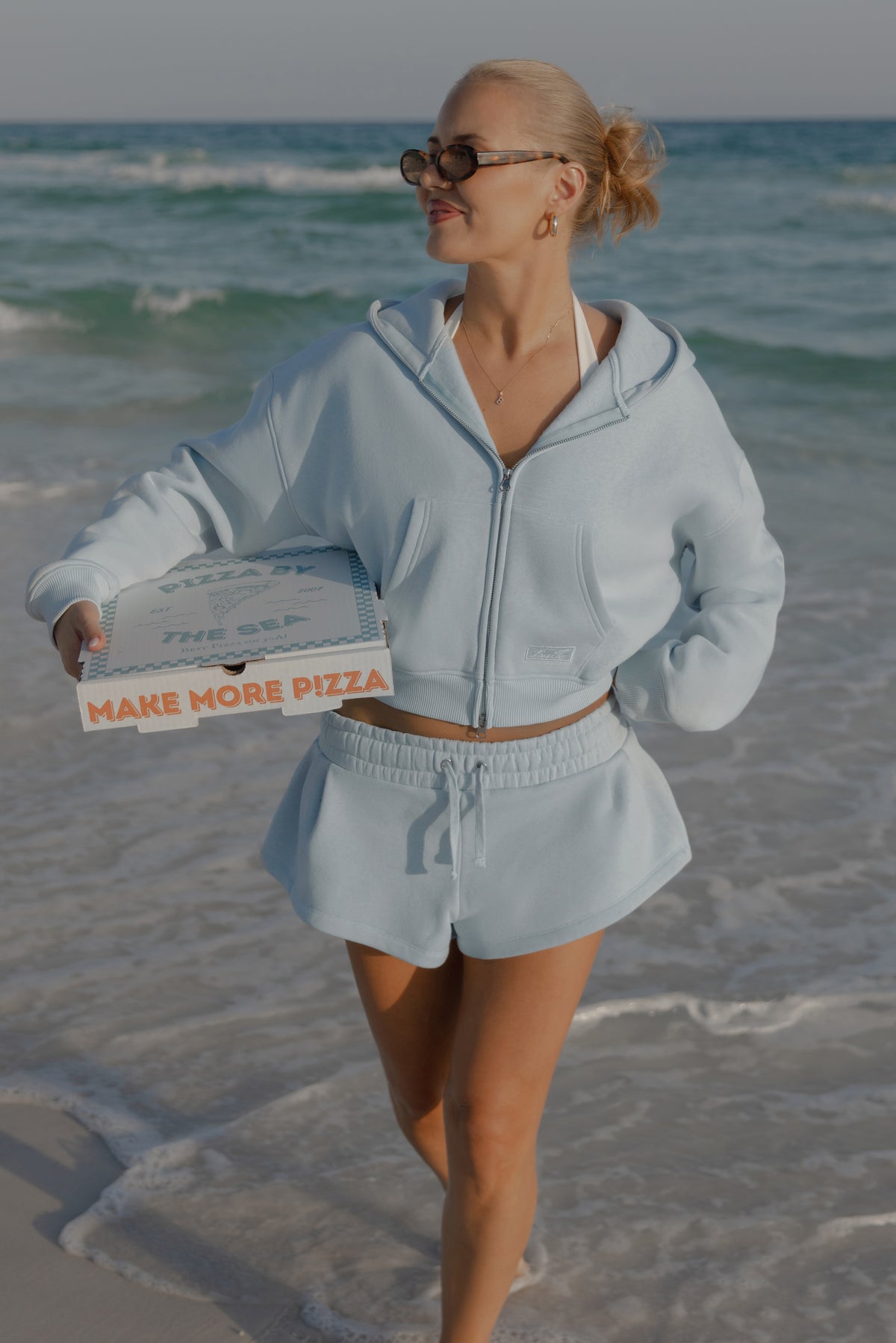 ⁣⁢Oversized Zip-Up Hoodie in Powder Blue⁤⁣ - 1