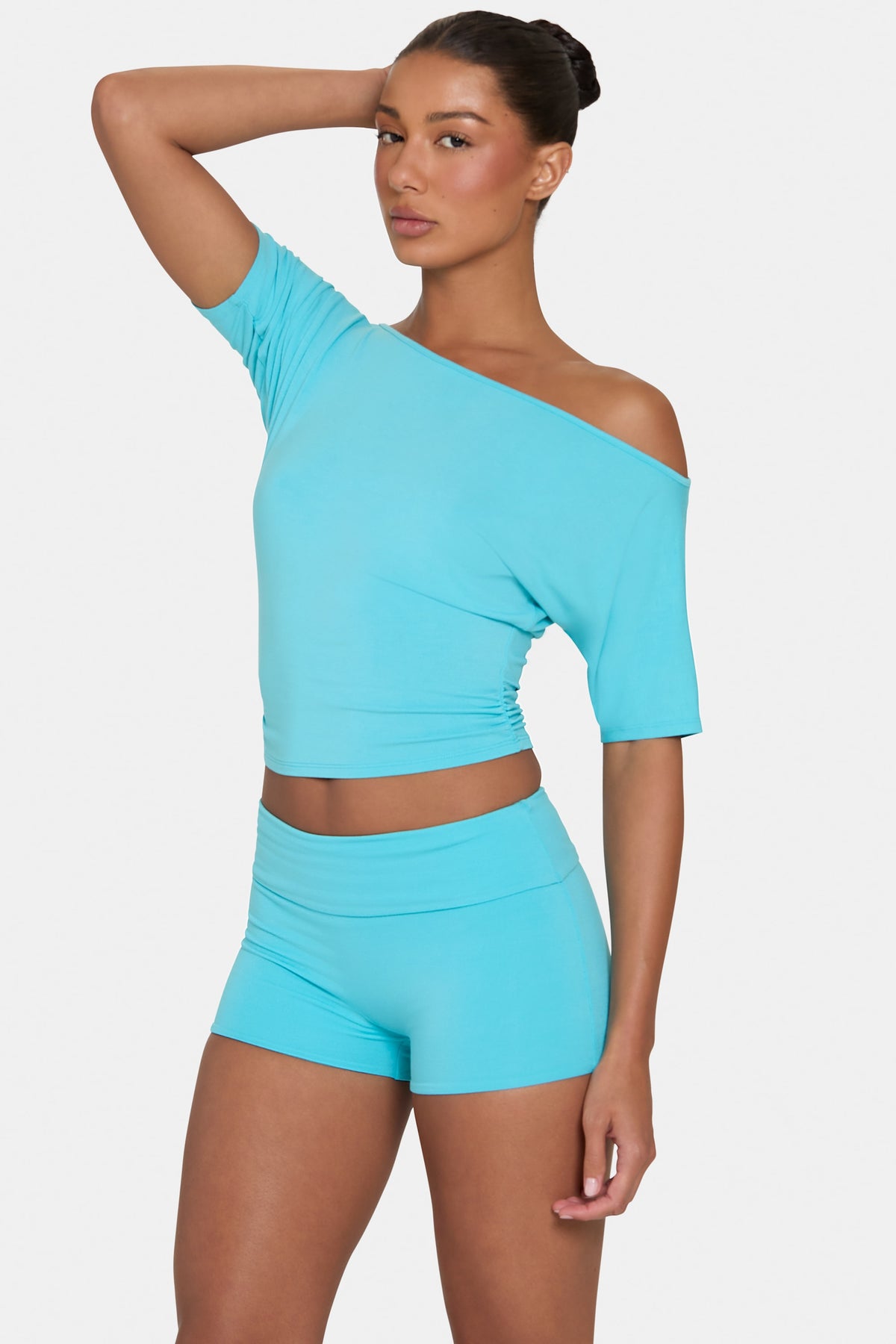⁣⁢ButterCloud™ lässiges Off-Shoulder-Oberteil in Aqua⁤⁣