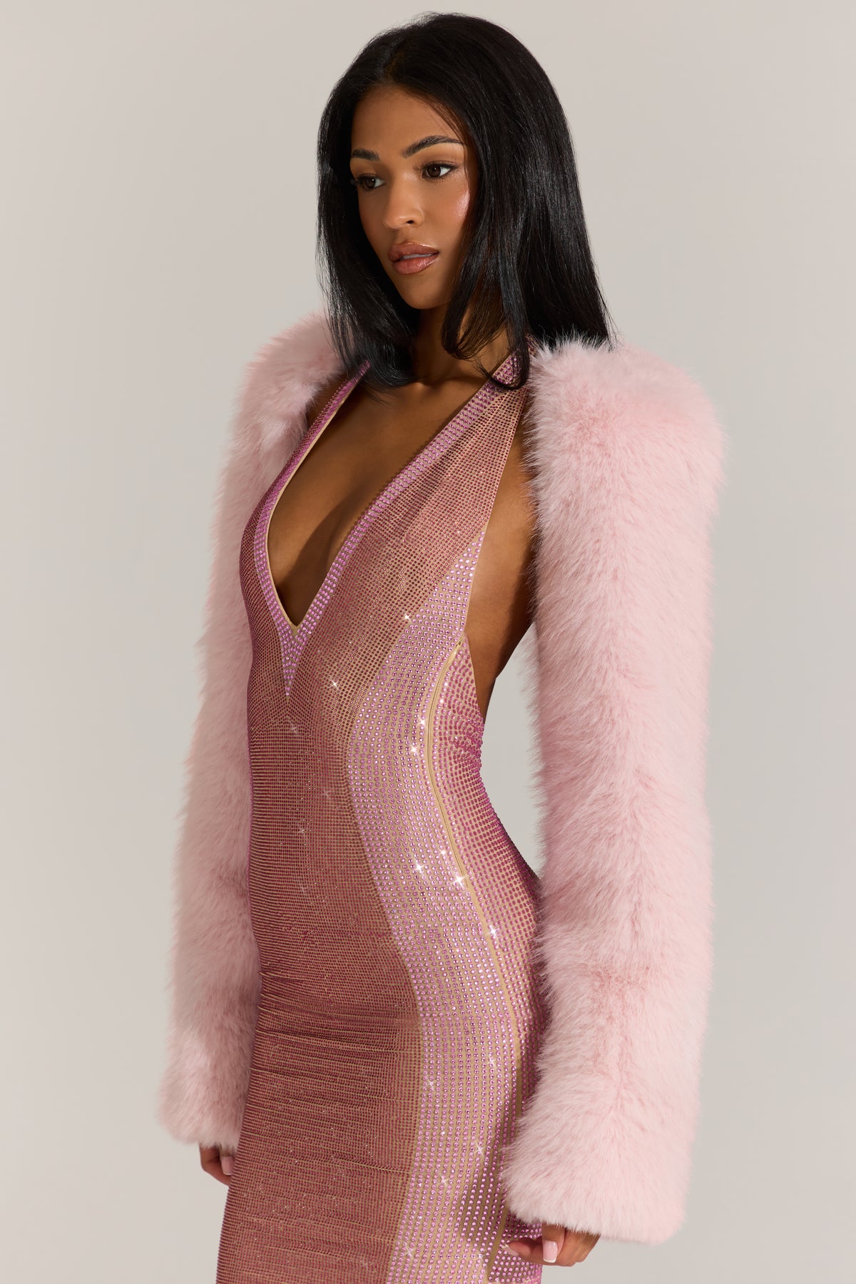 ⁣⁢Kunstfell-Ärmel zum Binden in Pink⁤⁣