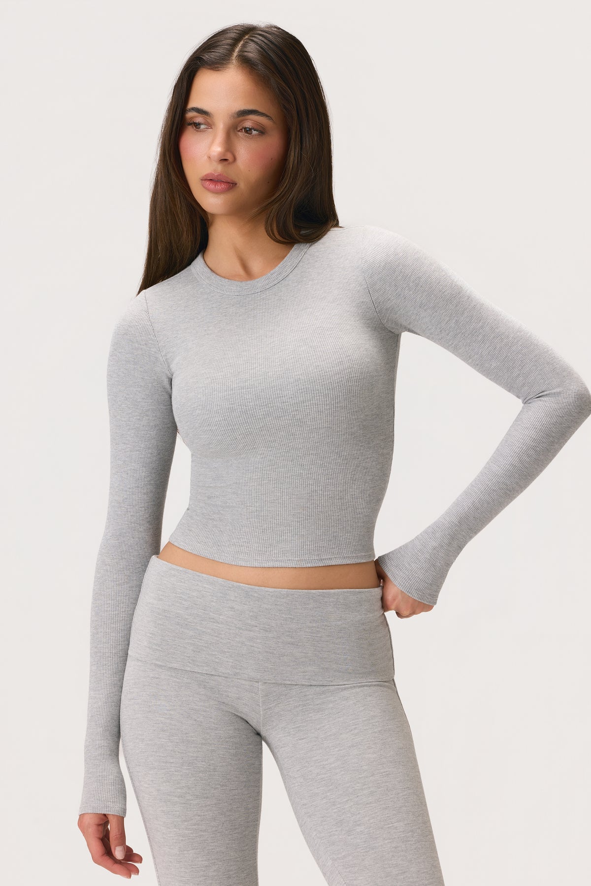 ⁣⁢ButterCloud™ Langarm-Crop-Top in Grau-Meliert⁤⁣ - 1