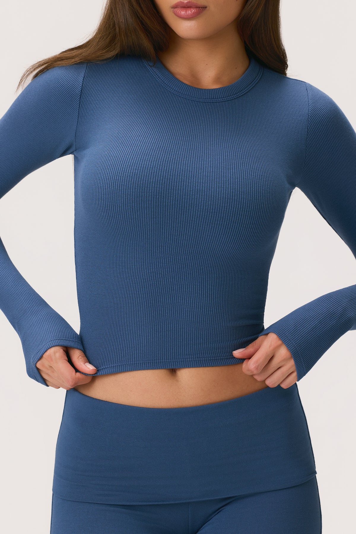⁣⁢ButterCloud™ Langarm-Crop-Top in Marine⁤⁣ - 1