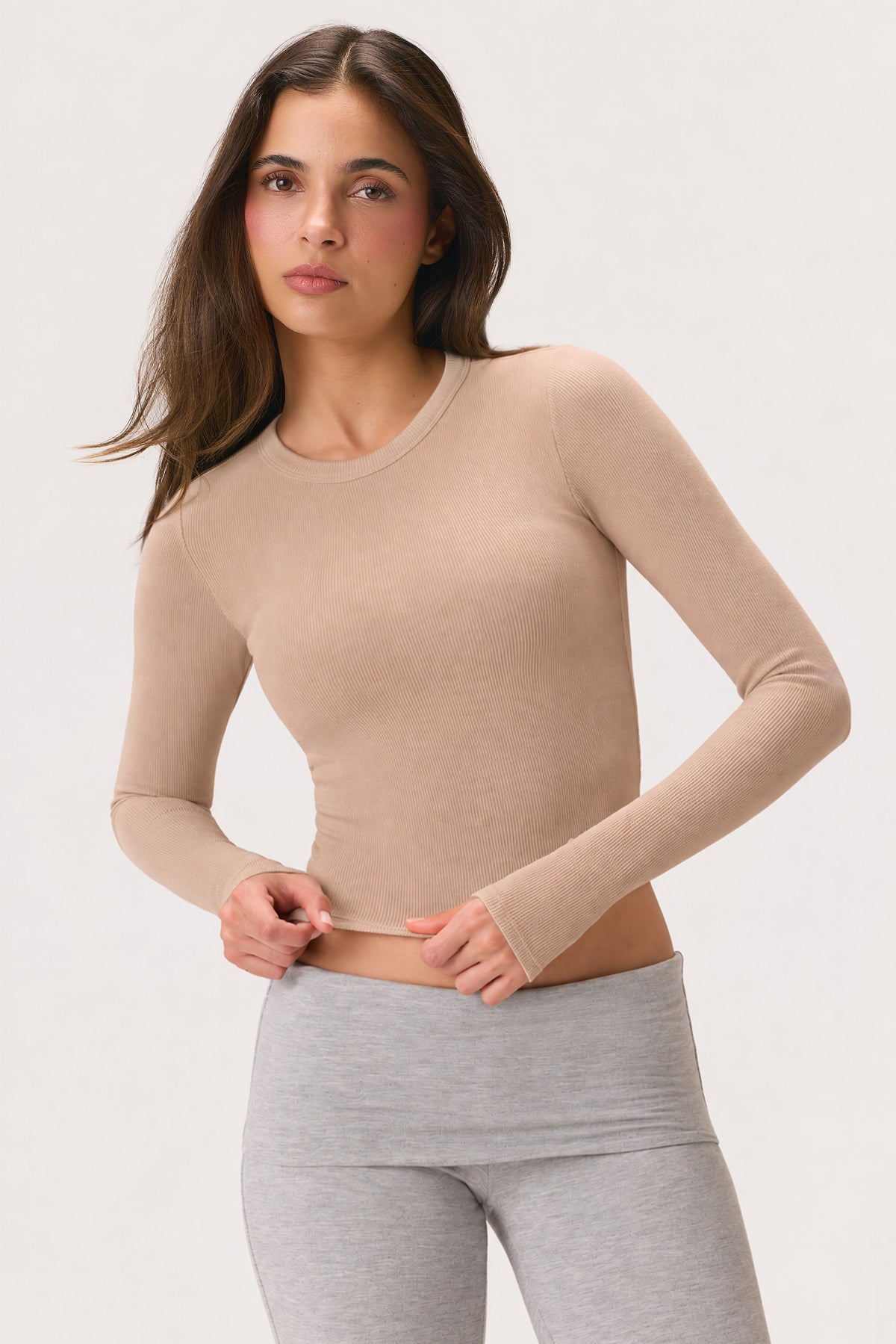 ⁣⁢ButterCloud™ Langarm-Crop-Top in Oatmeal⁤⁣ - 1