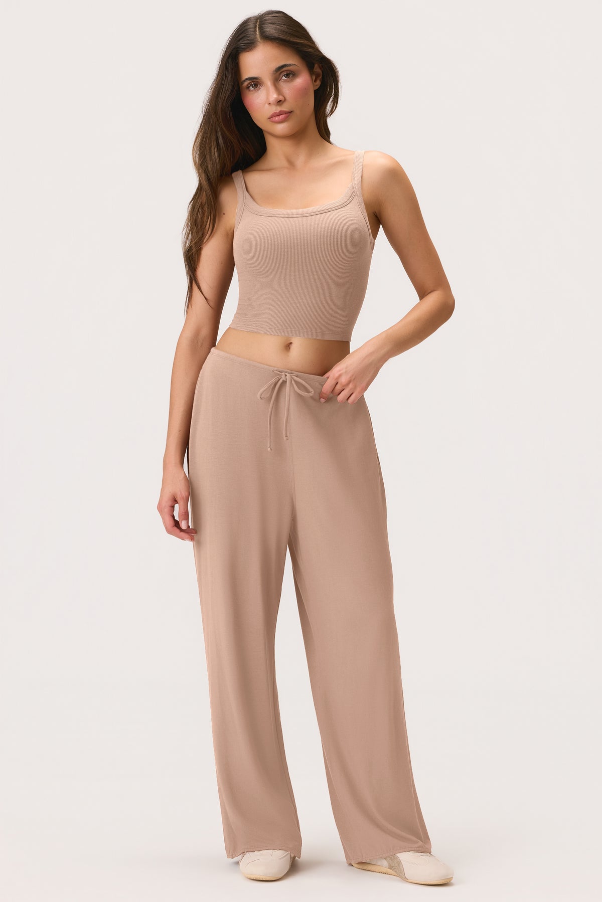 ⁣⁢ButterCloud™ Hose mit weitem Bein und Bindegürtel in Oatmeal⁤⁣ - 2