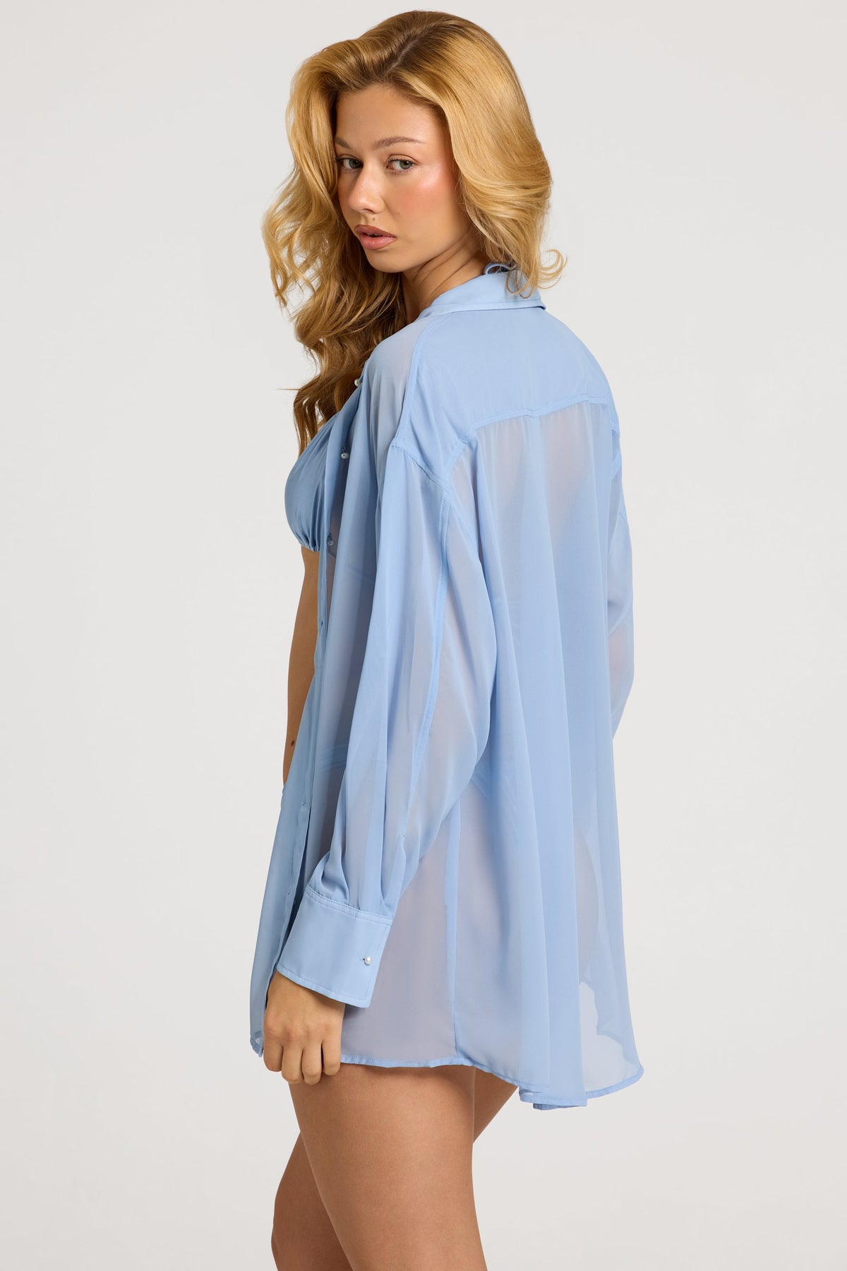 ⁣⁢Oversized-Shirt mit Perlendetail in Himmelblau⁤⁣ - 2