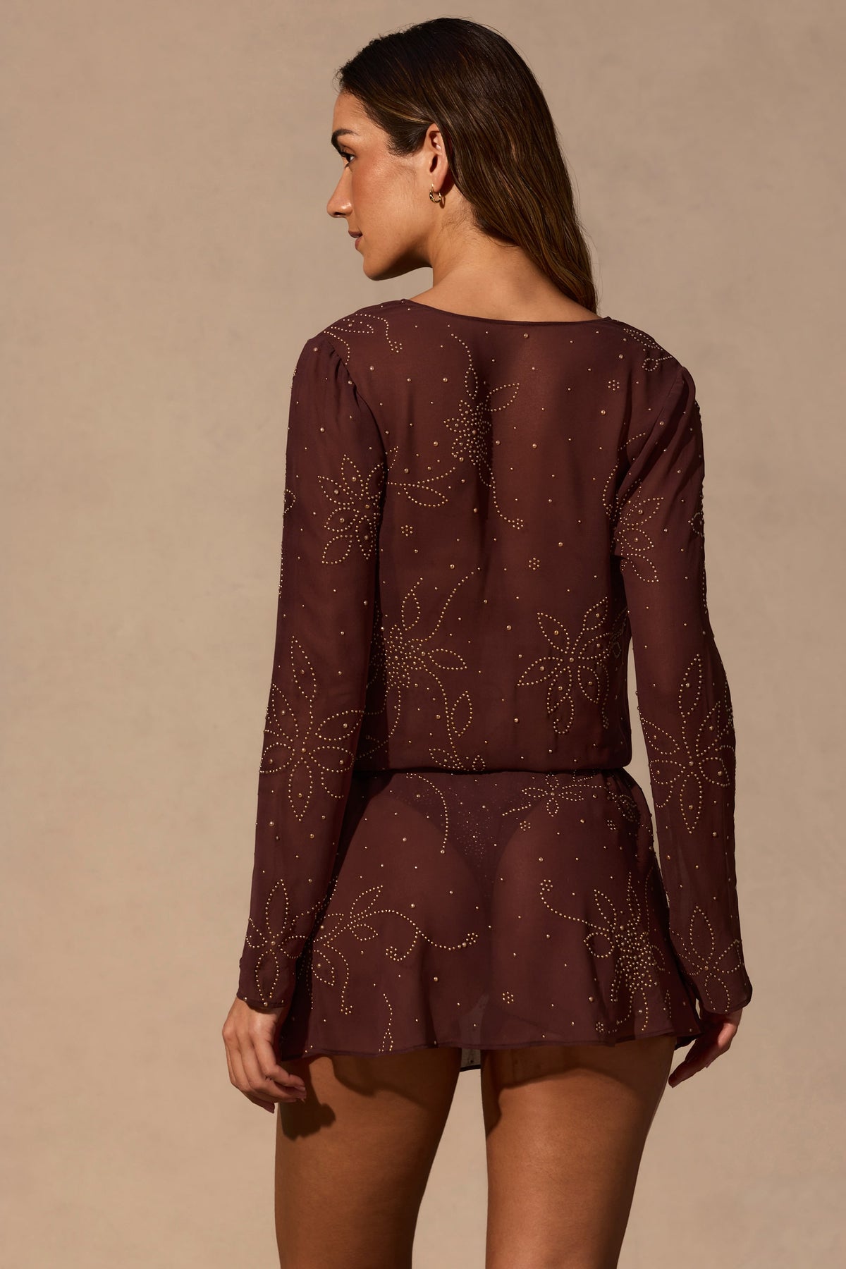 ⁣⁢Langarm-Minikleid in Espresso⁤⁣