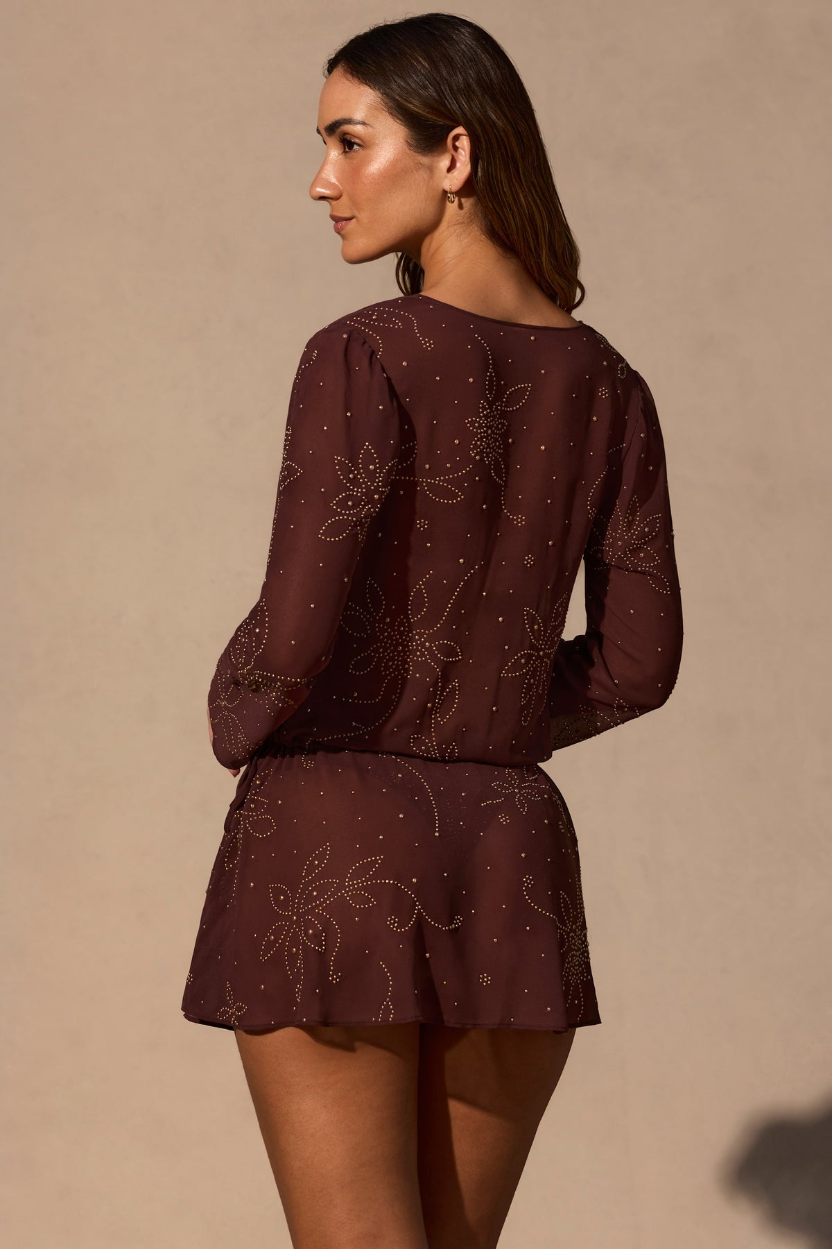 ⁣⁢Langarm-Minikleid in Espresso⁤⁣