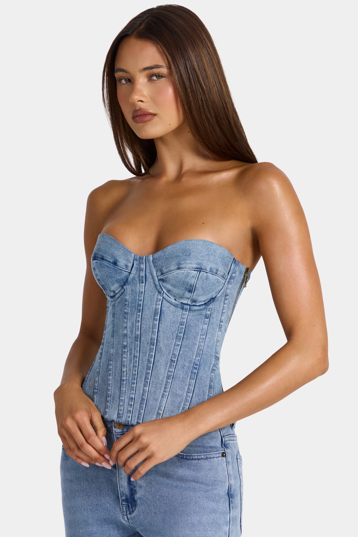 ⁣⁢Denim Korsett-Top in Mid-Blue⁤⁣ - 1