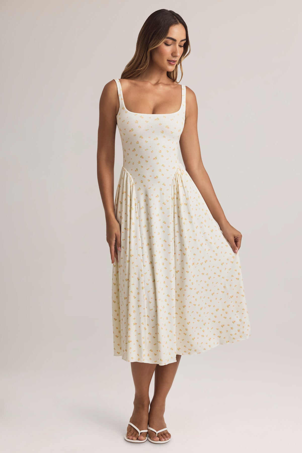 ⁣⁢Modal-A-Linien-Midaxikleid im Blumenmuster⁤⁣