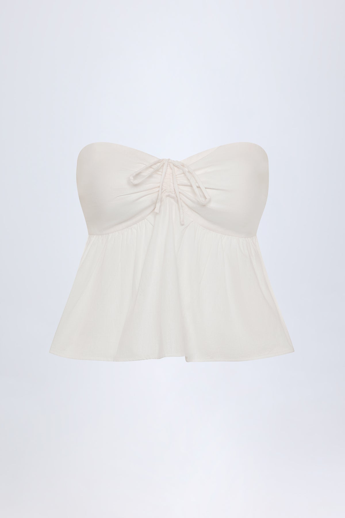 ⁣⁢Trägerloses Baumwoll-Popeline-Crop-Top mit Bindeband vorne in Weiß⁤⁣