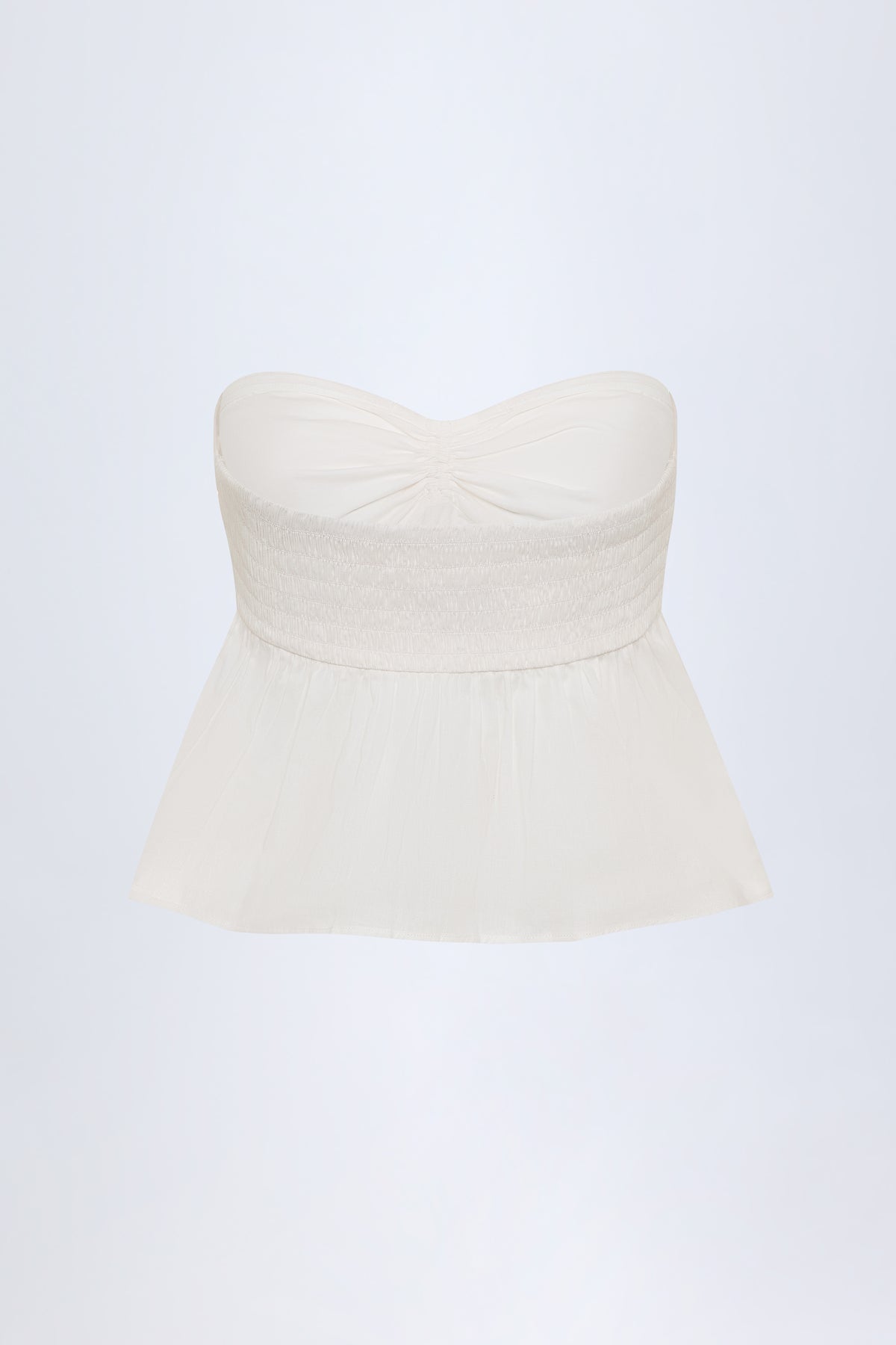 ⁣⁢Trägerloses Baumwoll-Popeline-Crop-Top mit Bindeband vorne in Weiß⁤⁣