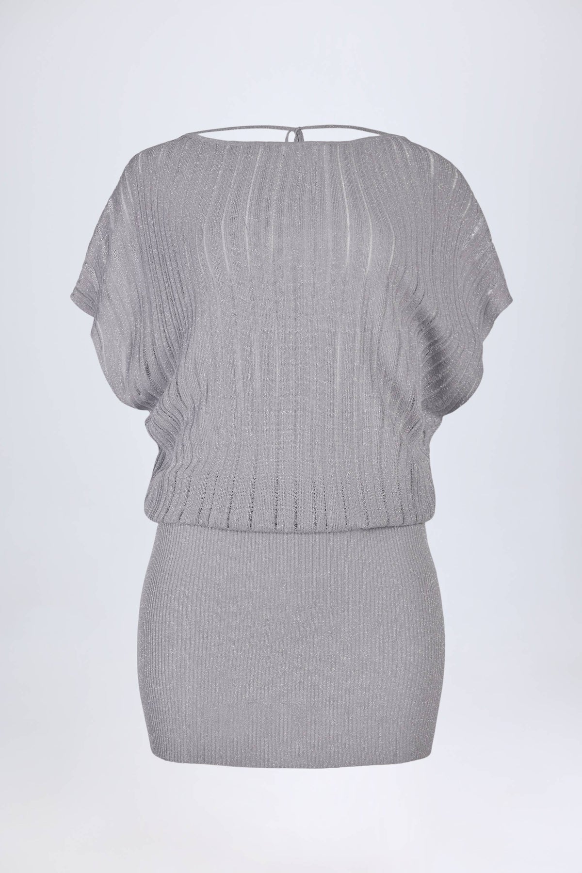 ⁣⁢Rückenfreies Minikleid mit Fledermausärmeln in Silber⁤⁣