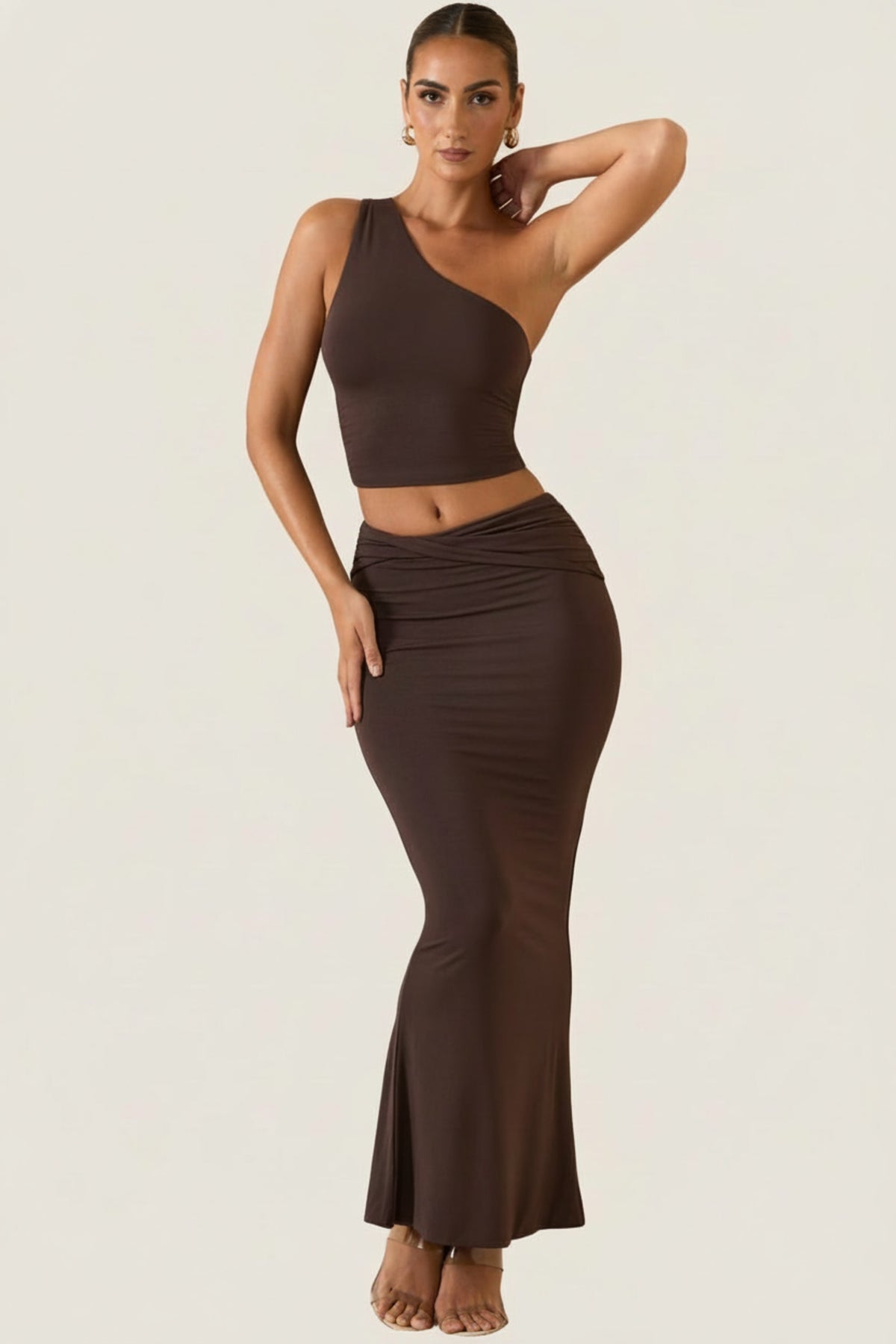 ⁣⁢One-Shoulder-Top aus Modal in Schokoladenbraun⁤⁣