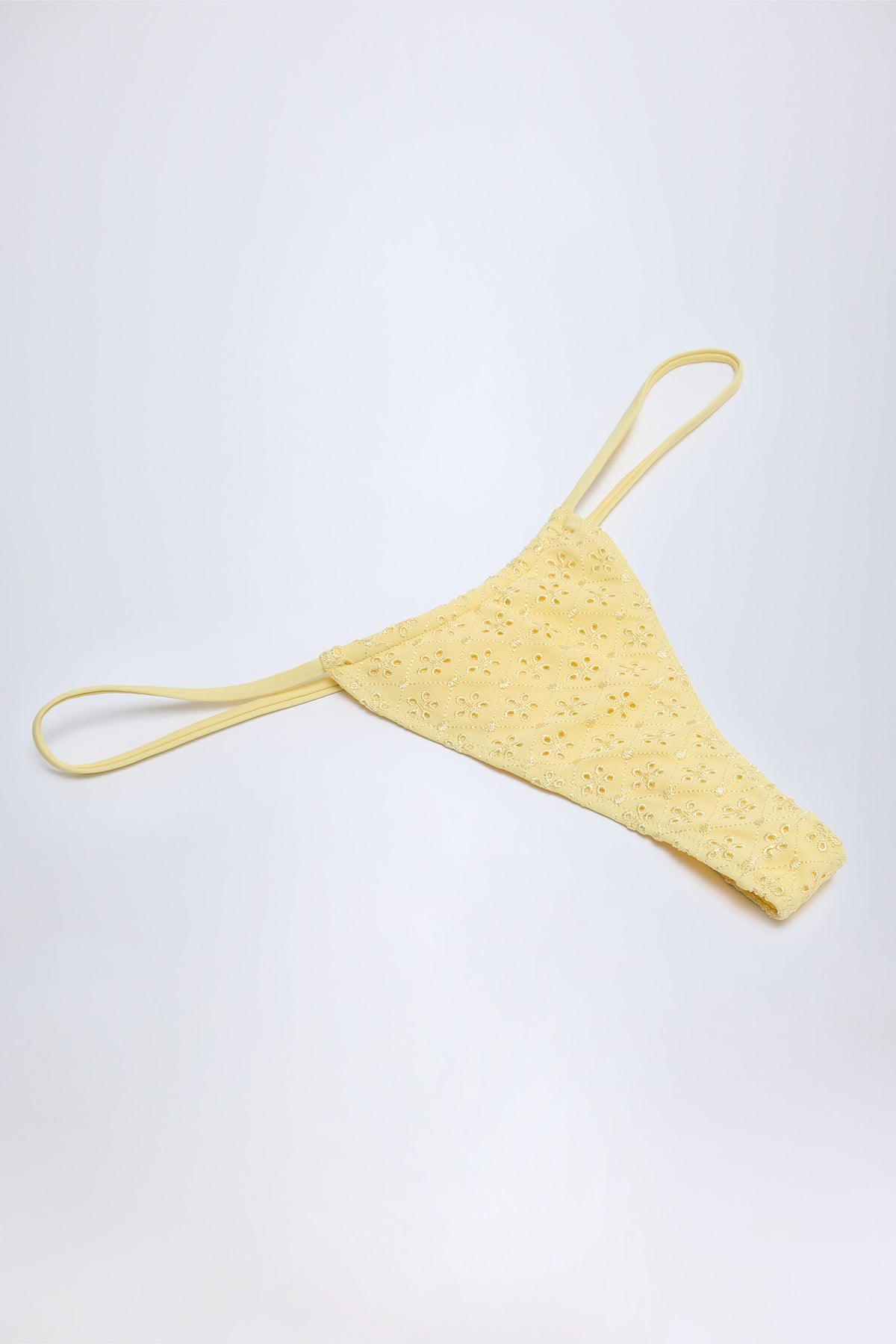 ⁣⁢Bikinihose mit Lochstickerei und Kordelzug in Zitronengelb⁤⁣