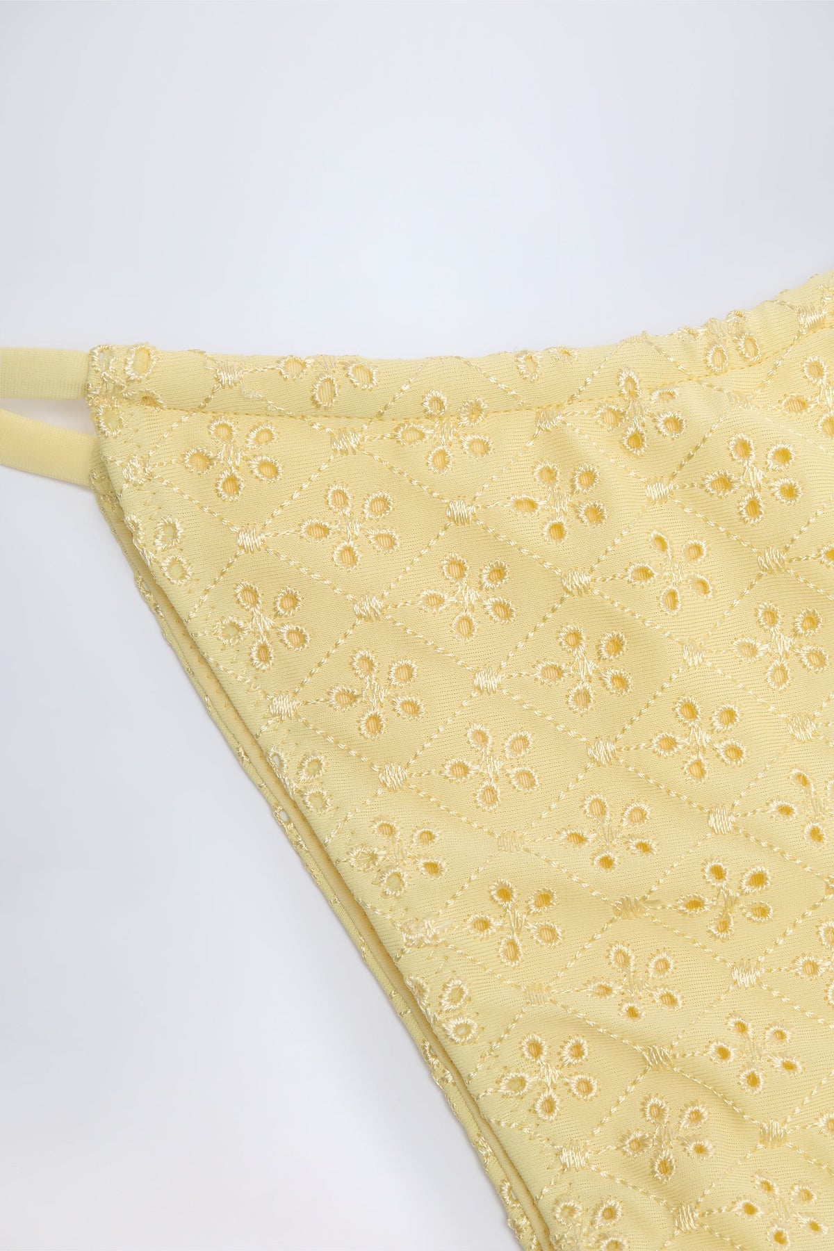 ⁣⁢Bikinihose mit Lochstickerei und Kordelzug in Zitronengelb⁤⁣