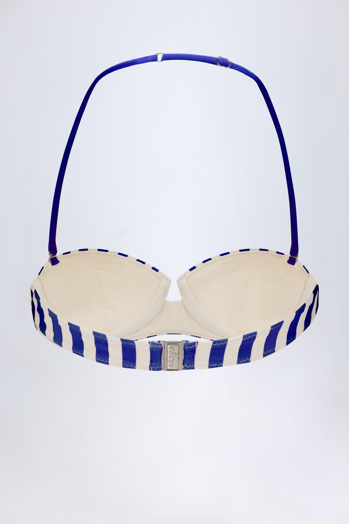 ⁣⁢Bikini-Oberteil mit Bügel und Neckholder im Balconette-Schnitt in Marineblau gestreift⁤⁣