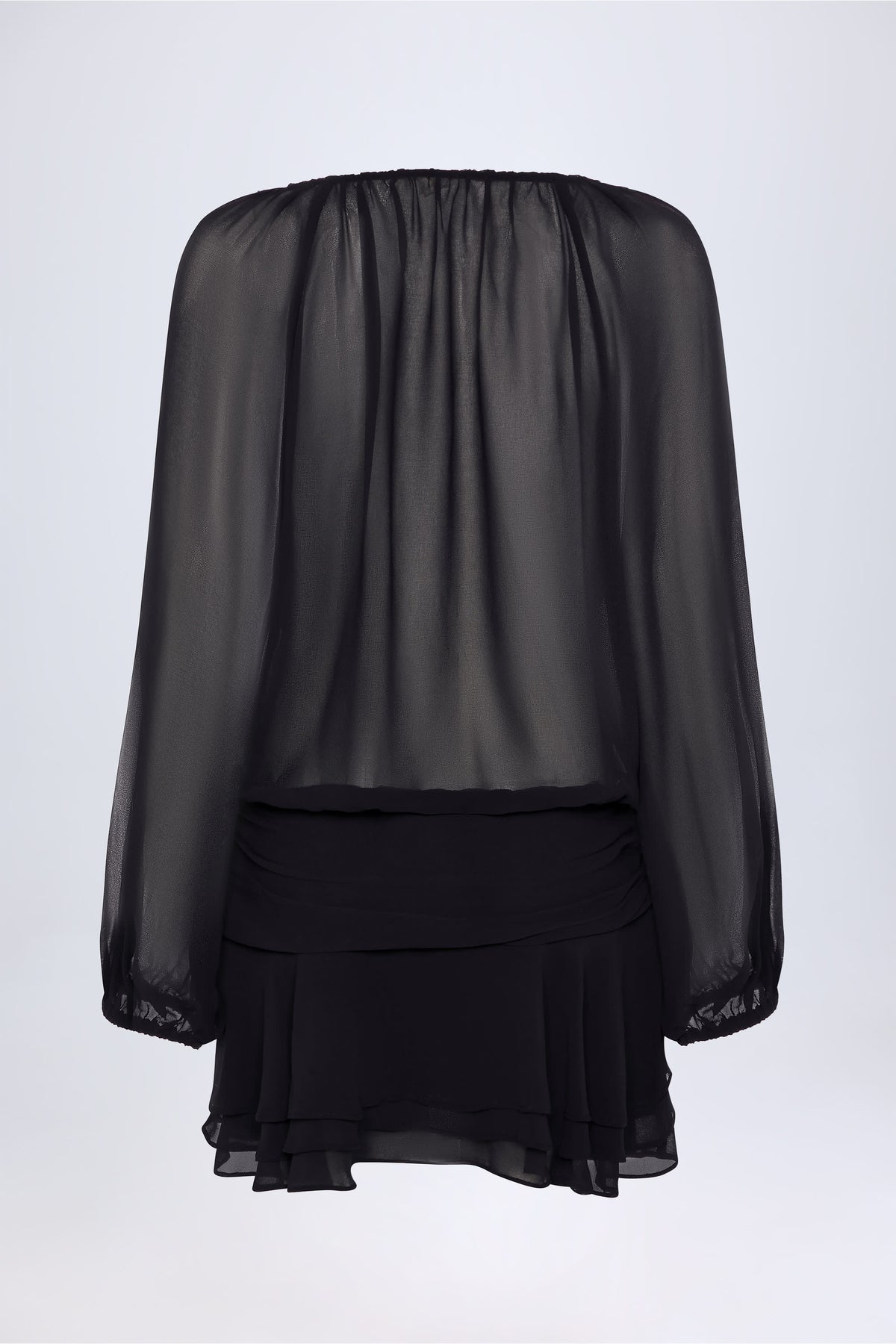 ⁣⁢Schnür-Minikleid mit Ballonärmeln in Schwarz⁤⁣