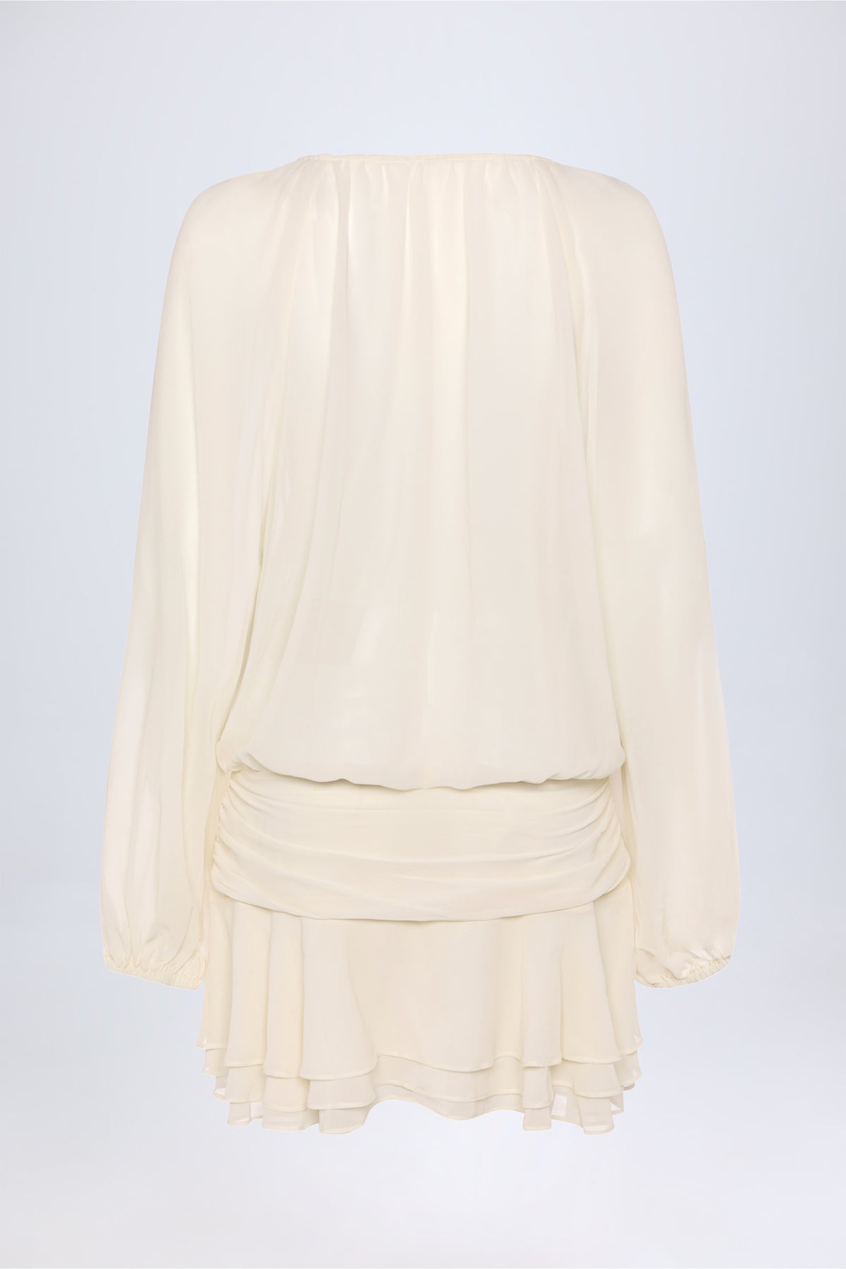 ⁣⁢Schnür-Ballonärmel-Minikleid in Ivory⁤⁣