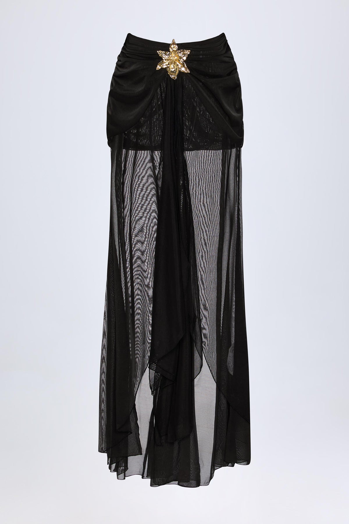 ⁣⁢Geraffter Fishtail-Maxirock mit Metalldetail in Schwarz⁤⁣