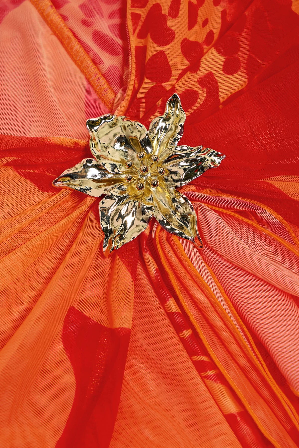 ⁣⁢Gerüschter Hardware-Detail Fishtail Maxi Rock im Orange Orchid Print⁤⁣